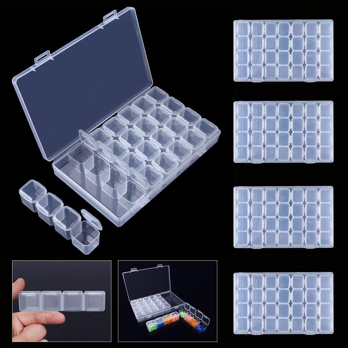 Storage Box 28 GRIDS Organizers Clear Bead Container, Simuer Diamond Embroidery Box Diamond Painting Accessory Storage Box Transparent Jewelry Nail Art...