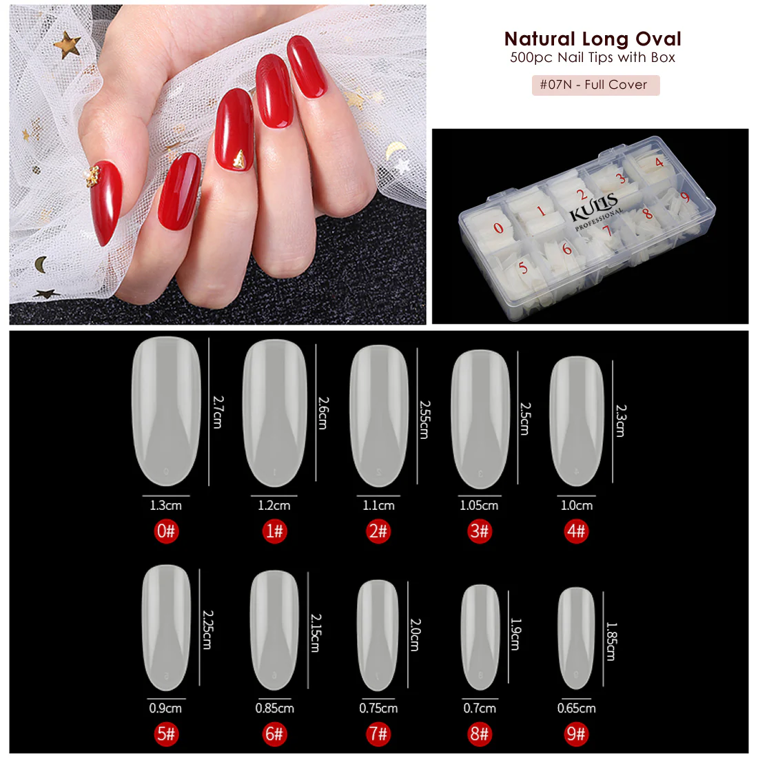 Natural Nail Extension Tips - Long Oval - 7N