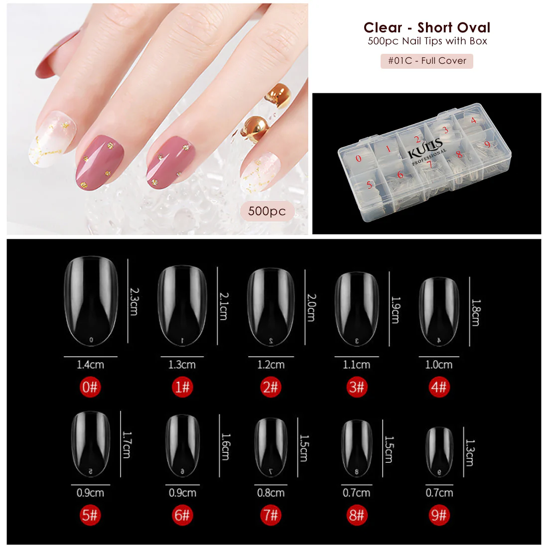 Clear Nail Extension Tips With Box - Short Oval - 1C