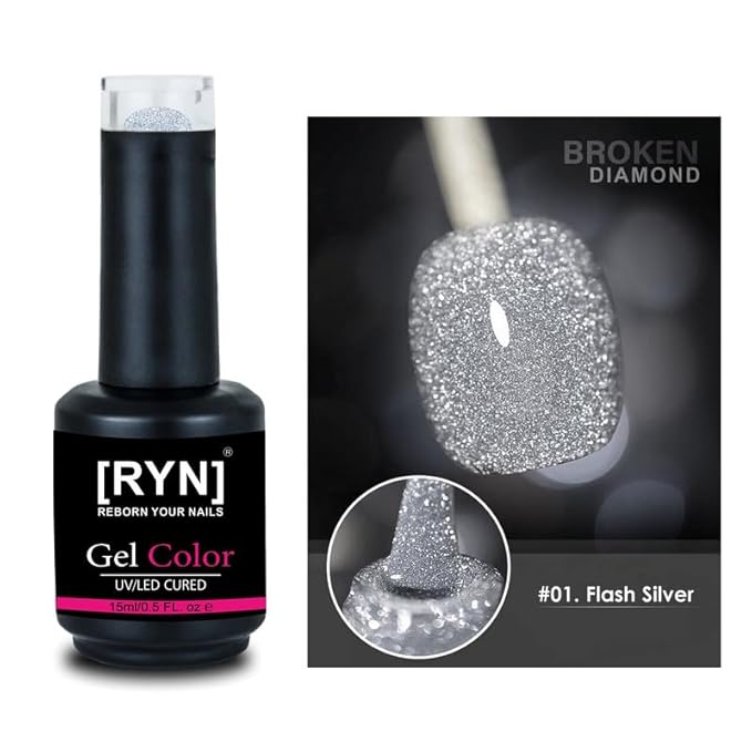 Kulis Reflective Glitter Color Disco Gel Polish UV/LED Lamp Cure Brush Cap Bottle Broken Diamond (15ml, R01)