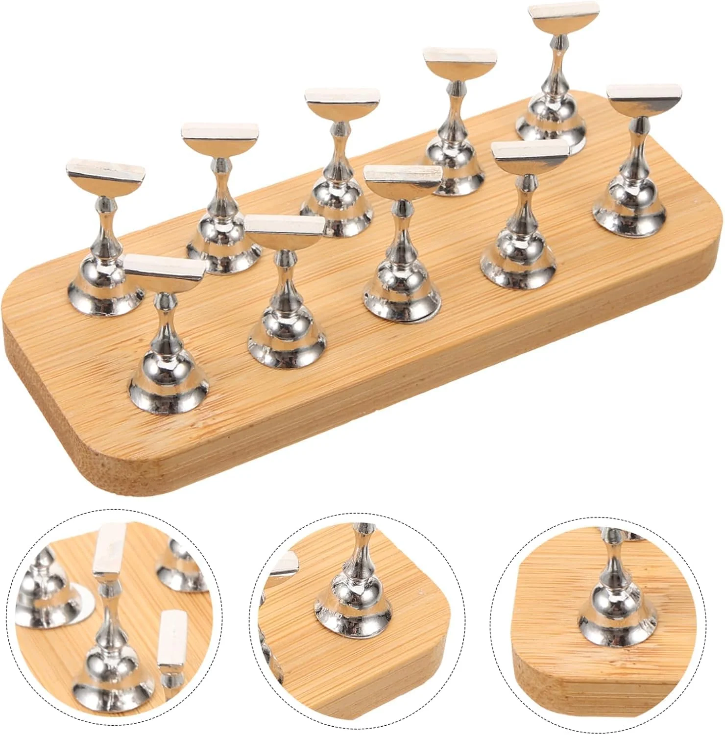 Magnetic Nail Art Display Stand with Wooden Base – 10-Piece Nail Practice Holder for Press-Ons, Tips & Designs