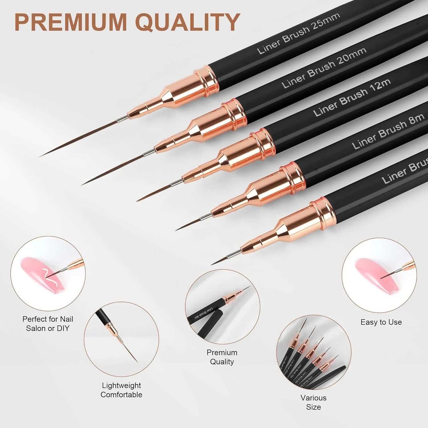 5pcs Professional Nail Art Liner Brush Set
