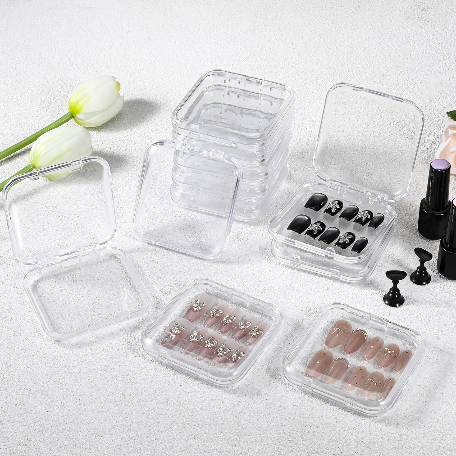 10pcs Press On Nail Storage Box Press On Nail Packaging Fake Nail Storage Case - Clear