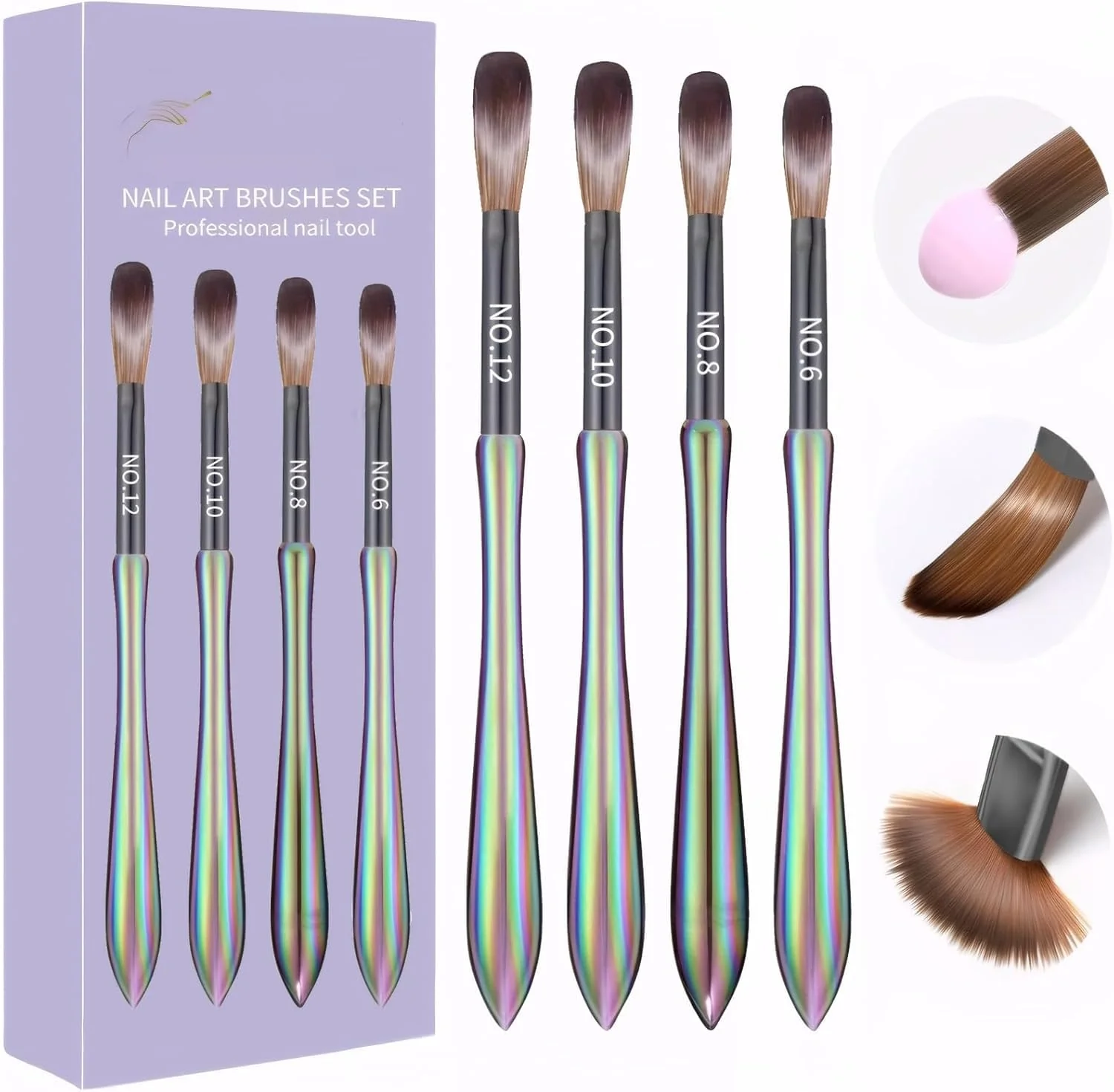 Professional Acrylic Nail Brush Set – Sizes 6, 8, 10, 12 | Kolinsky-Style Brushes for Acrylic Application