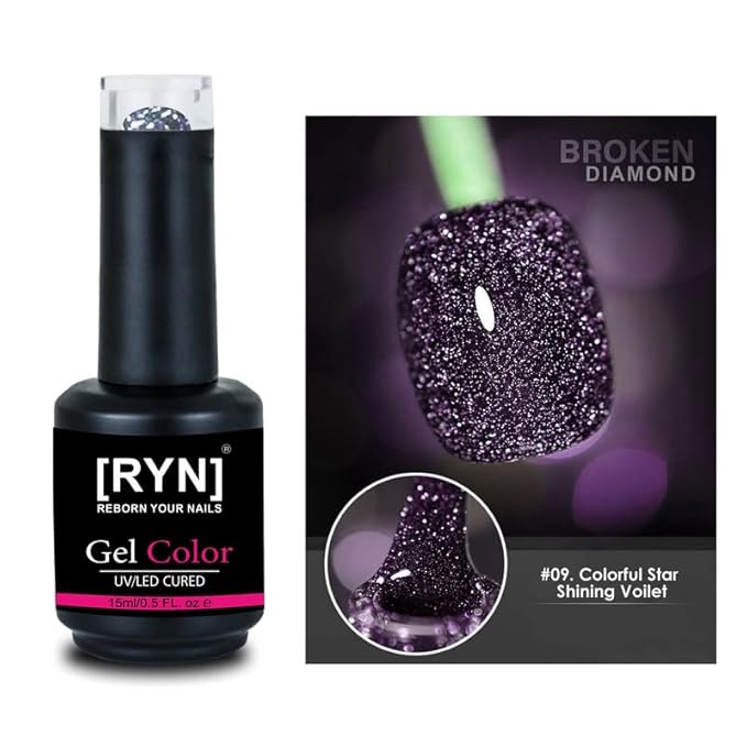 Kulis Reflective Glitter Color Disco Gel Polish UV/LED Lamp Cure Brush Cap Bottle Broken Diamond (15ml, R09)