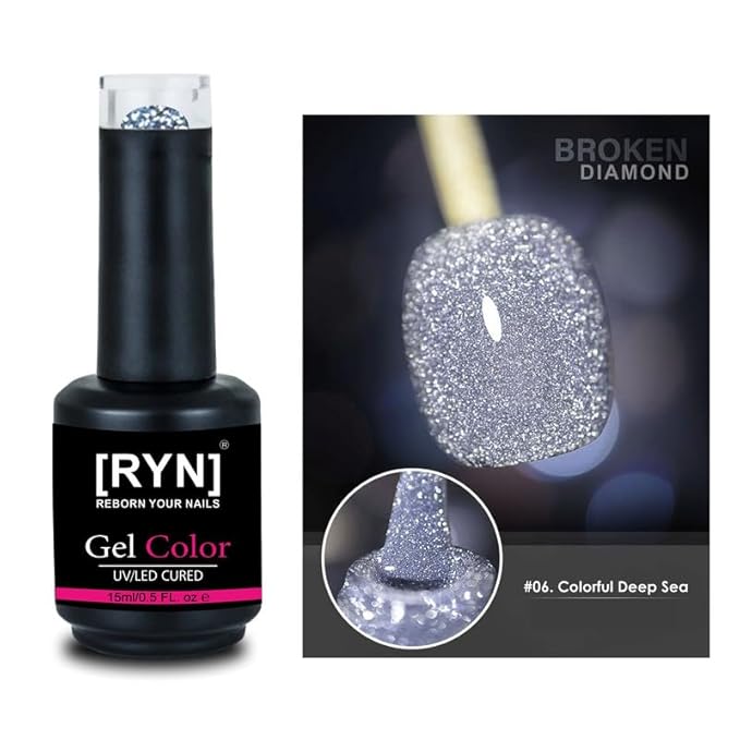 Kulis Reflective Glitter Color Disco Gel Polish UV/LED Lamp Cure Brush Cap Bottle Broken Diamond (15ml, R06)