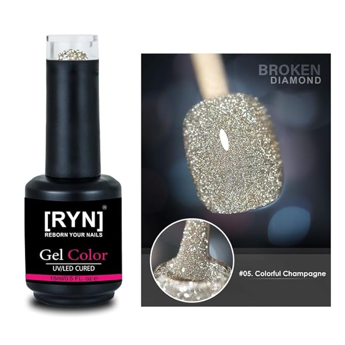 Kulis Reflective Glitter Color Disco Gel Polish UV/LED Lamp Cure Brush Cap Bottle Broken Diamond (15ml, R05)