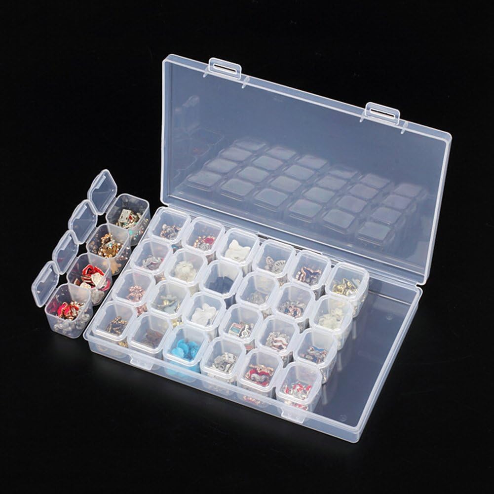 Storage Box 28 GRIDS Organizers Clear Bead Container, Simuer Diamond Embroidery Box Diamond Painting Accessory Storage Box Transparent Jewelry Nail Art...