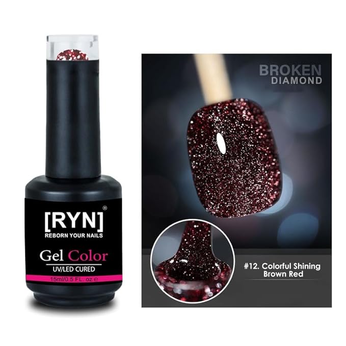 Kulis Reflective Glitter Color Disco Gel Polish UV/LED Lamp Cure Brush Cap Bottle Broken Diamond (15ml, R12)