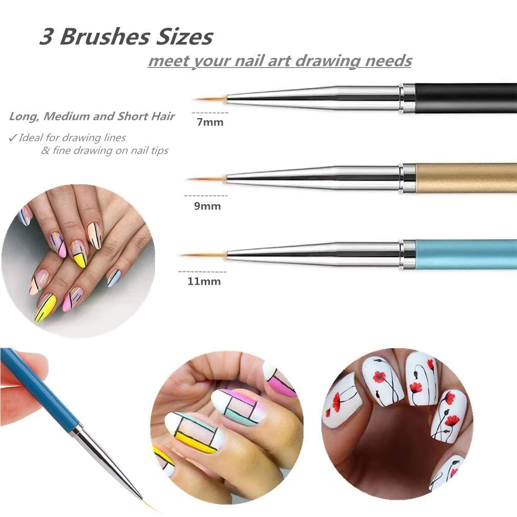 3pcs Nail Art Brush For Perfect Line & Professional Nail Design