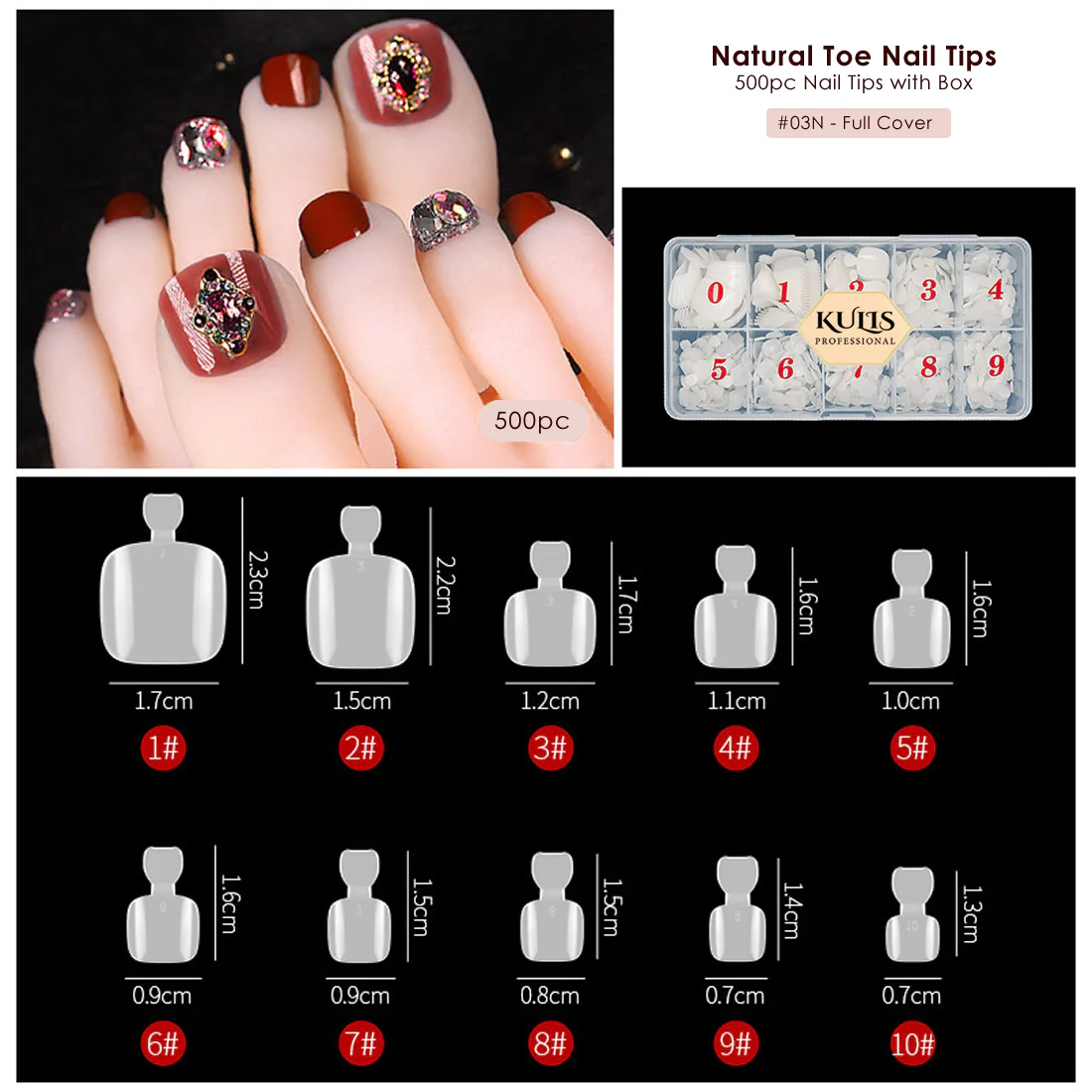 Natural Nail Extension Tips - Toe Nail - 3N