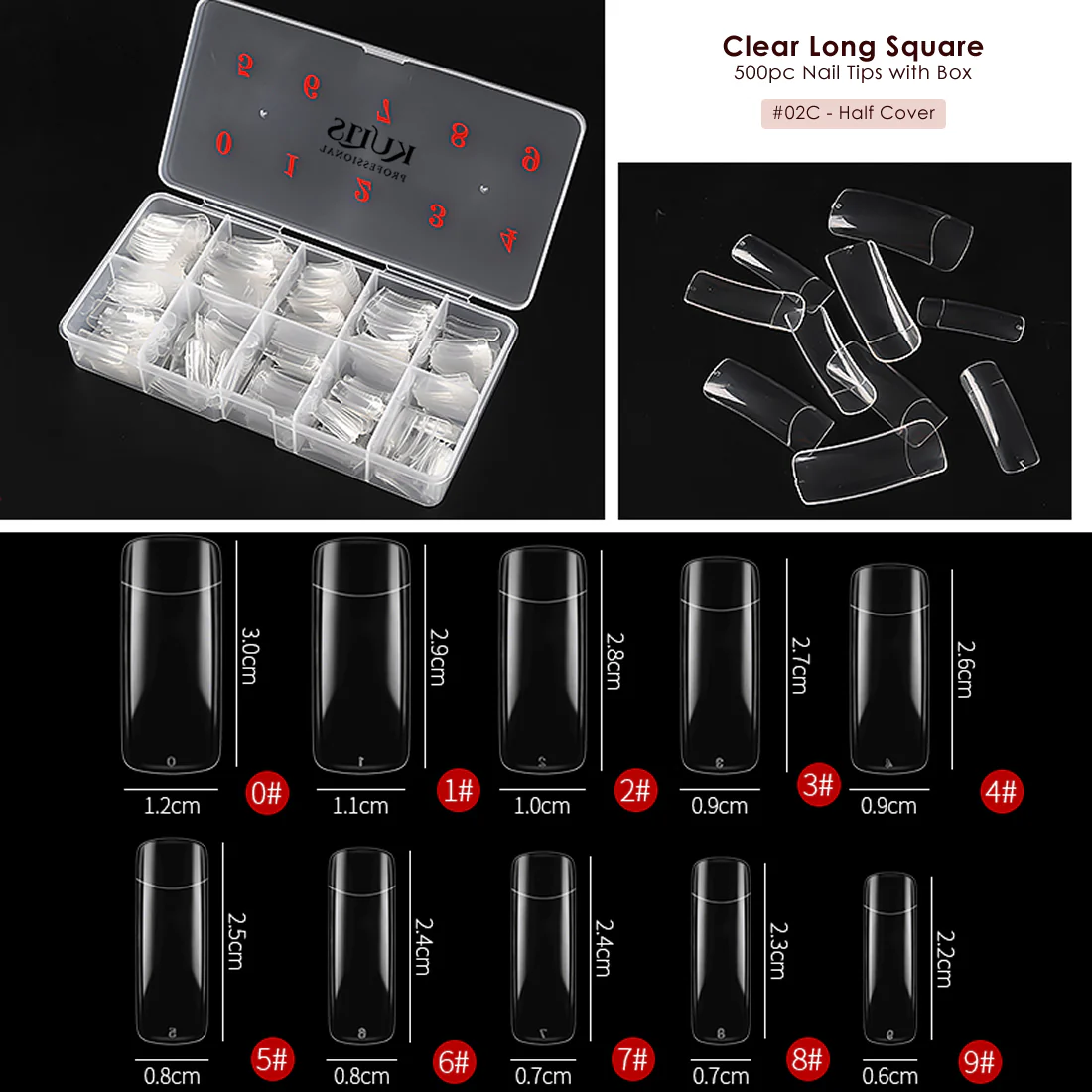 Clear Nail Extension Tips With box - Long Square - 2C