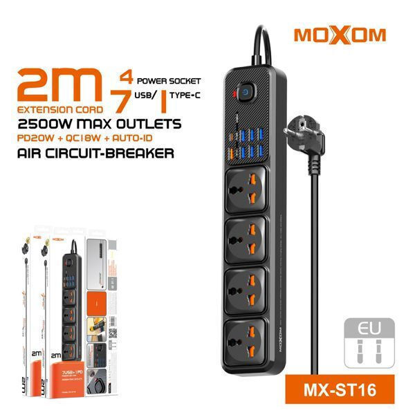 MOXOM POWER CORD 4 SLOTS+7 USB+ TYPE C 20W 2 METERS