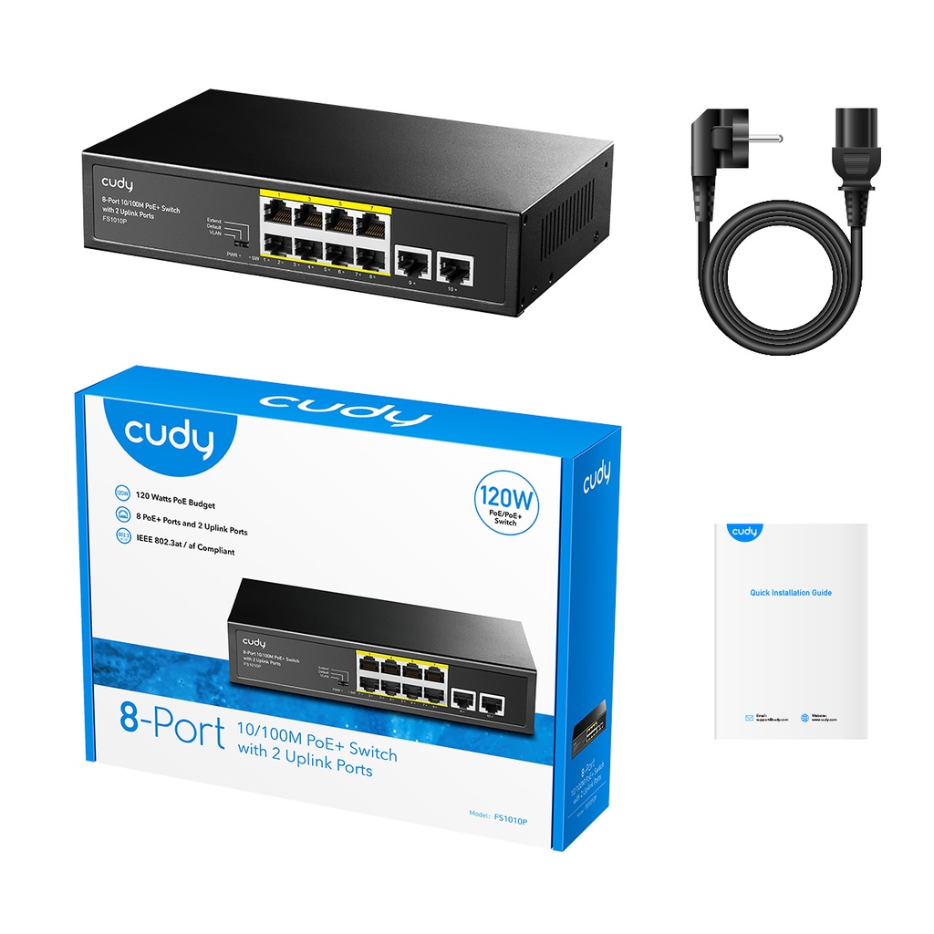 Cudy 8-Port 10-100M PoE+ Switch with 2 Uplink Ports FS1010P