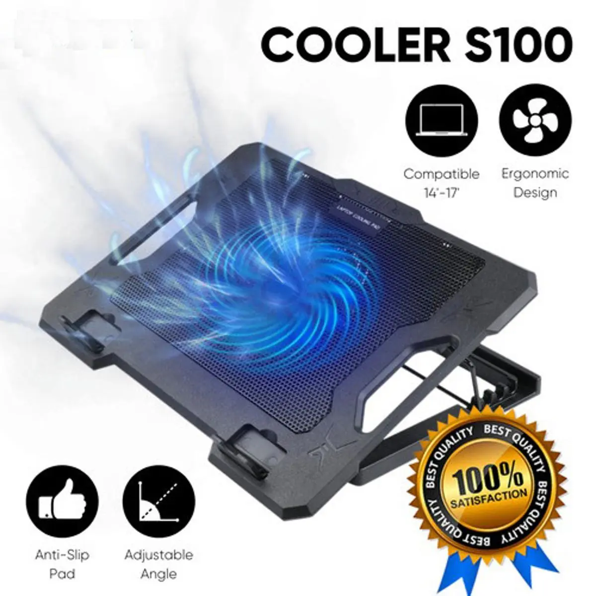 LAPTOP COOLER S100 1*FAN 9"-17" WITH 2*USB PORTS RGB PLASTIC & METAL