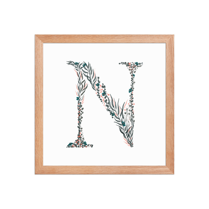 Letter N Wall Art - Botanical Print