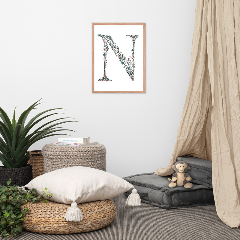 Letter N Wall Art - Botanical Print