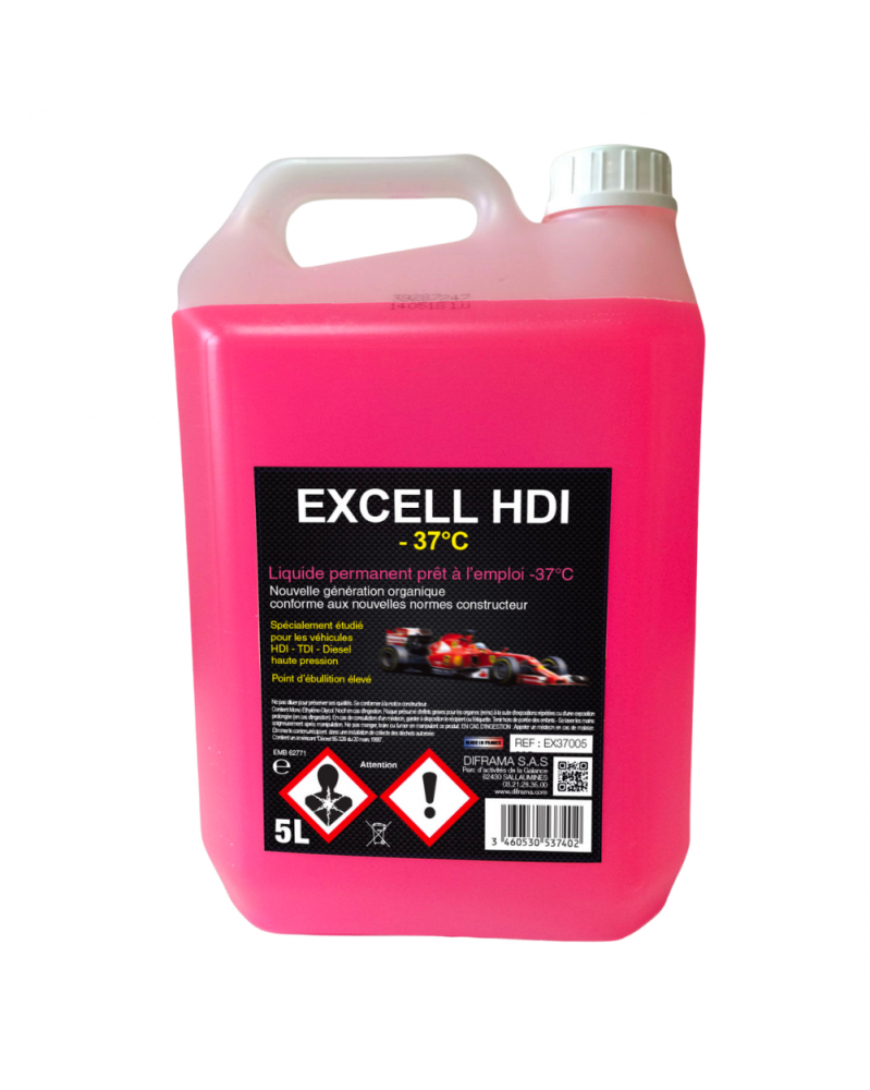 Liquide de refroidissement, rose, 5L, EXCELL HDI -37°C