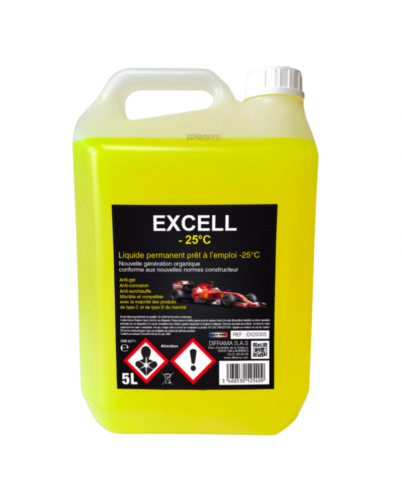 Liquide de refroidissement, jaune, 5L, EXCELL -25°C