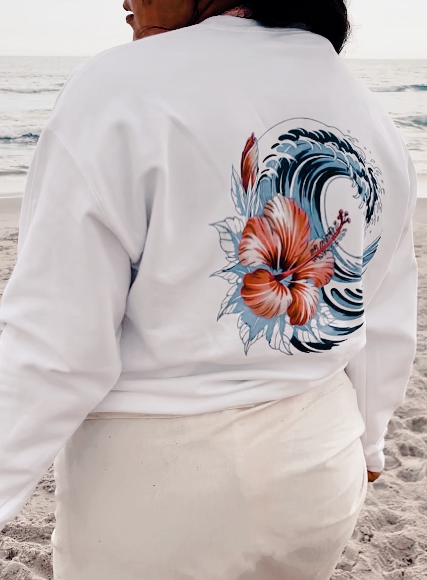 Hibiscus Wave Graphic Crew Sweatshirt