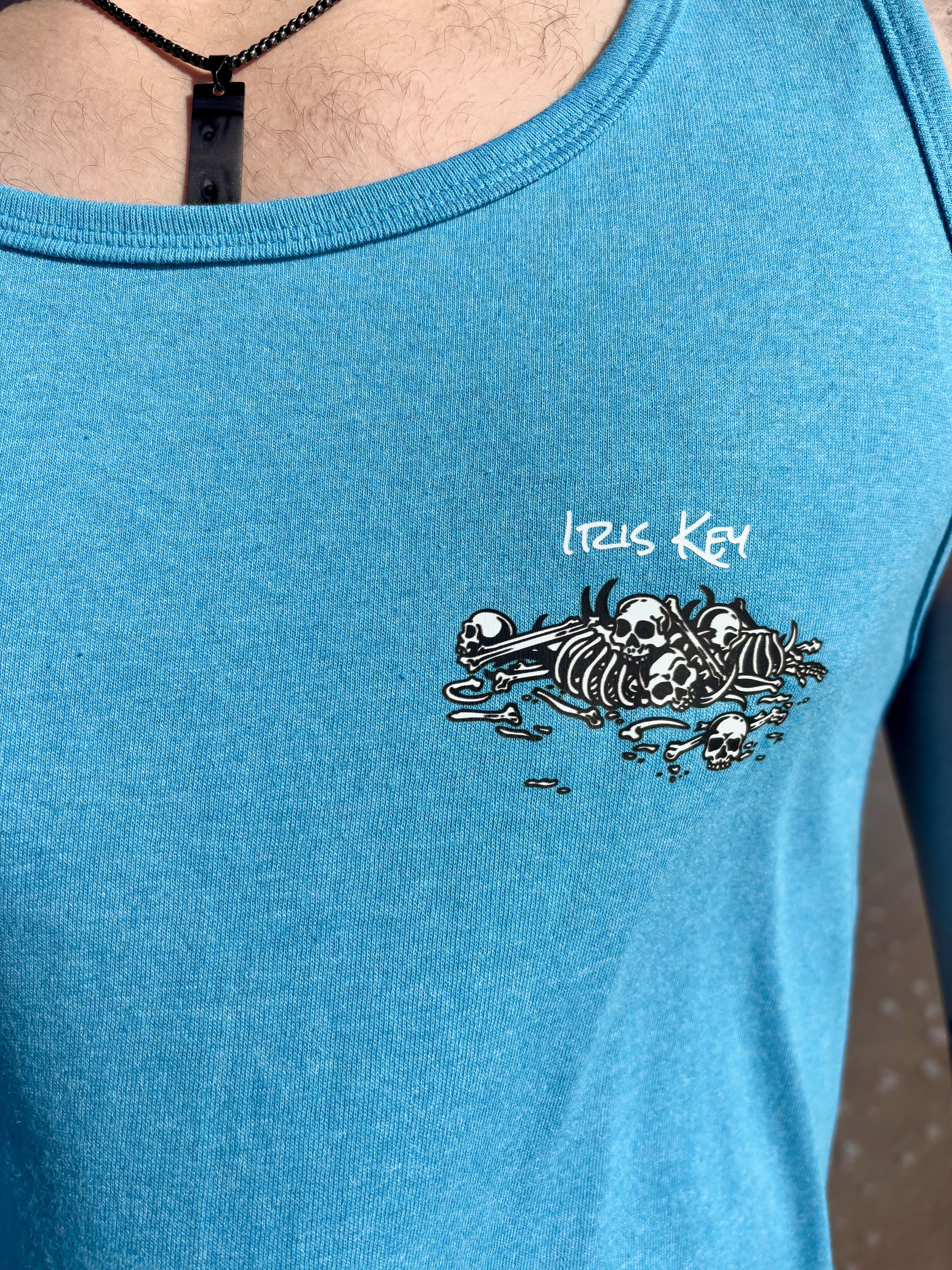 Mens I.K Turquoise flower Skull Tank Top