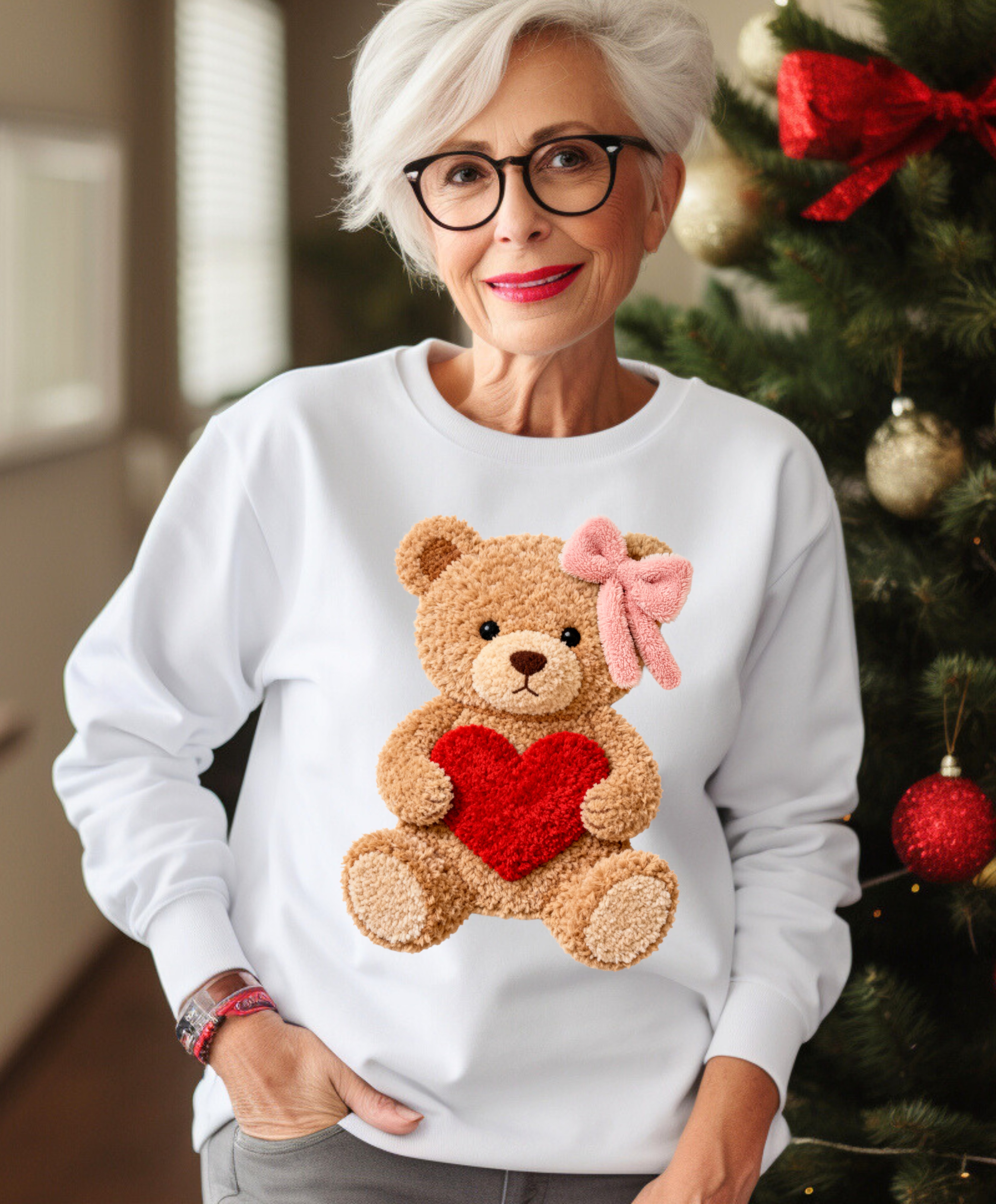 Valentine Teddy Bear Crewneck, Graphic Sweatshirt