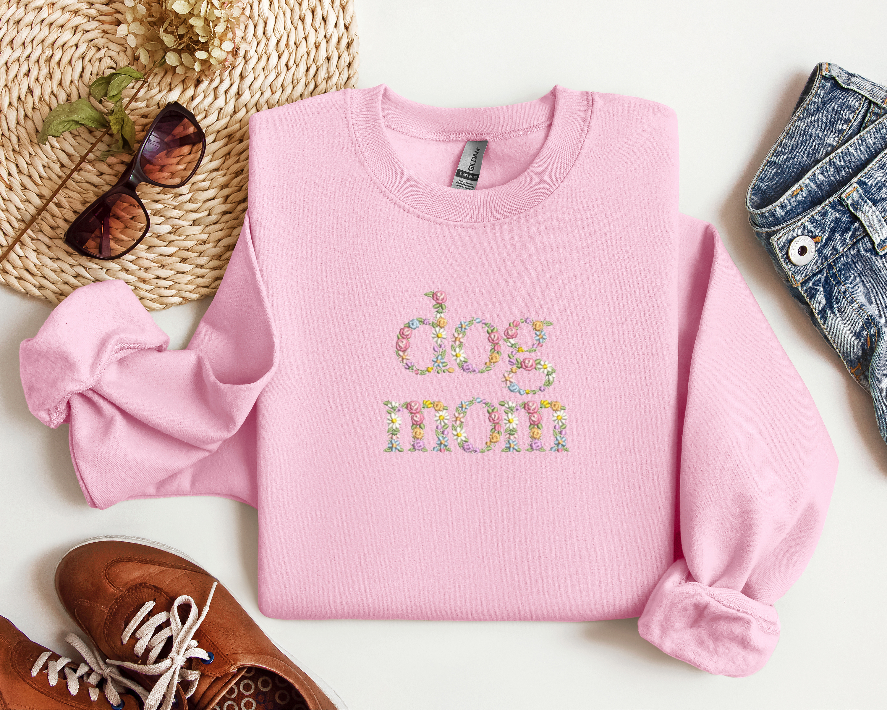 Dog Mom Floral Embroidered Crewneck