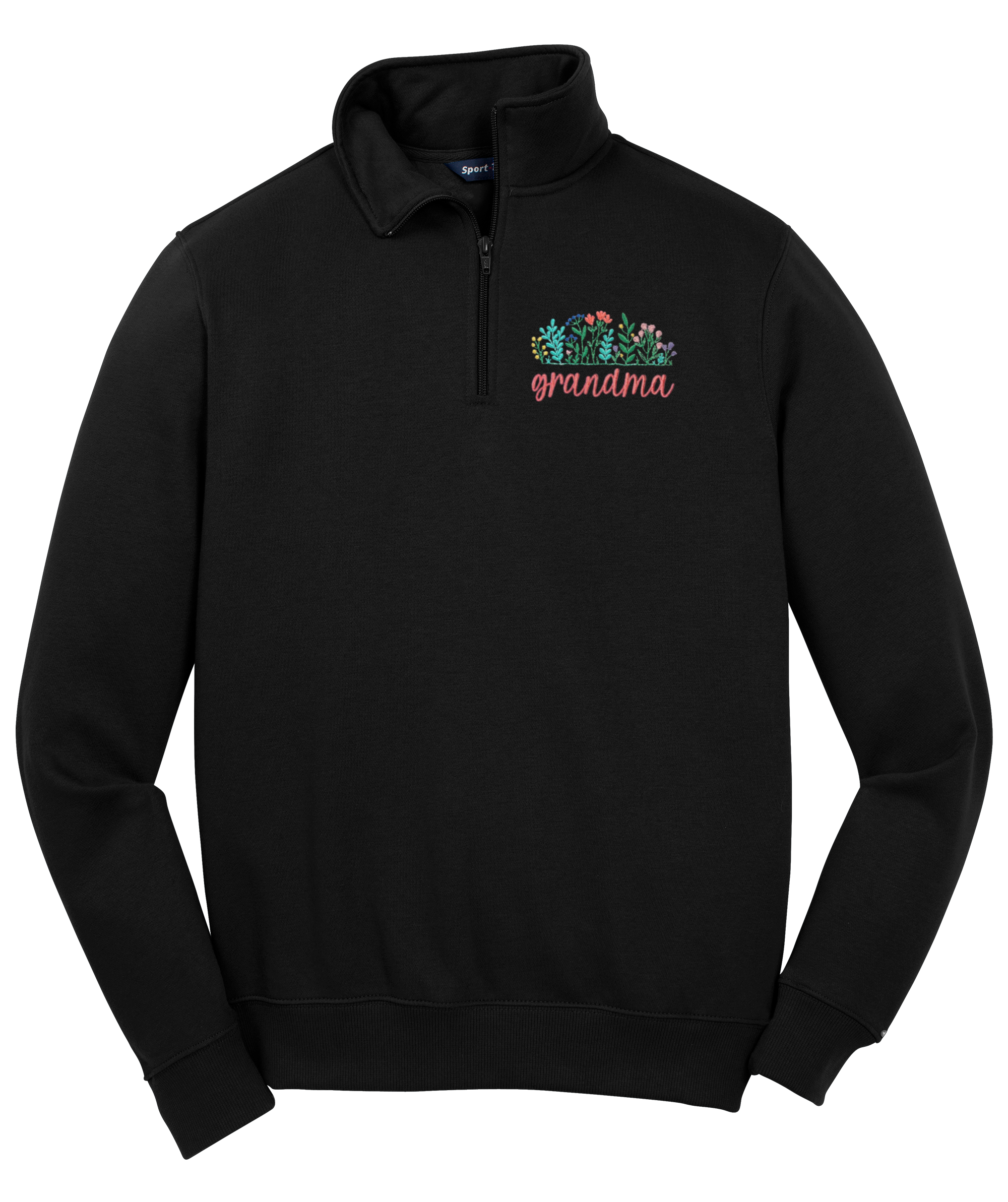 Custom Floral Embroidered Quarter Zip Pullover
