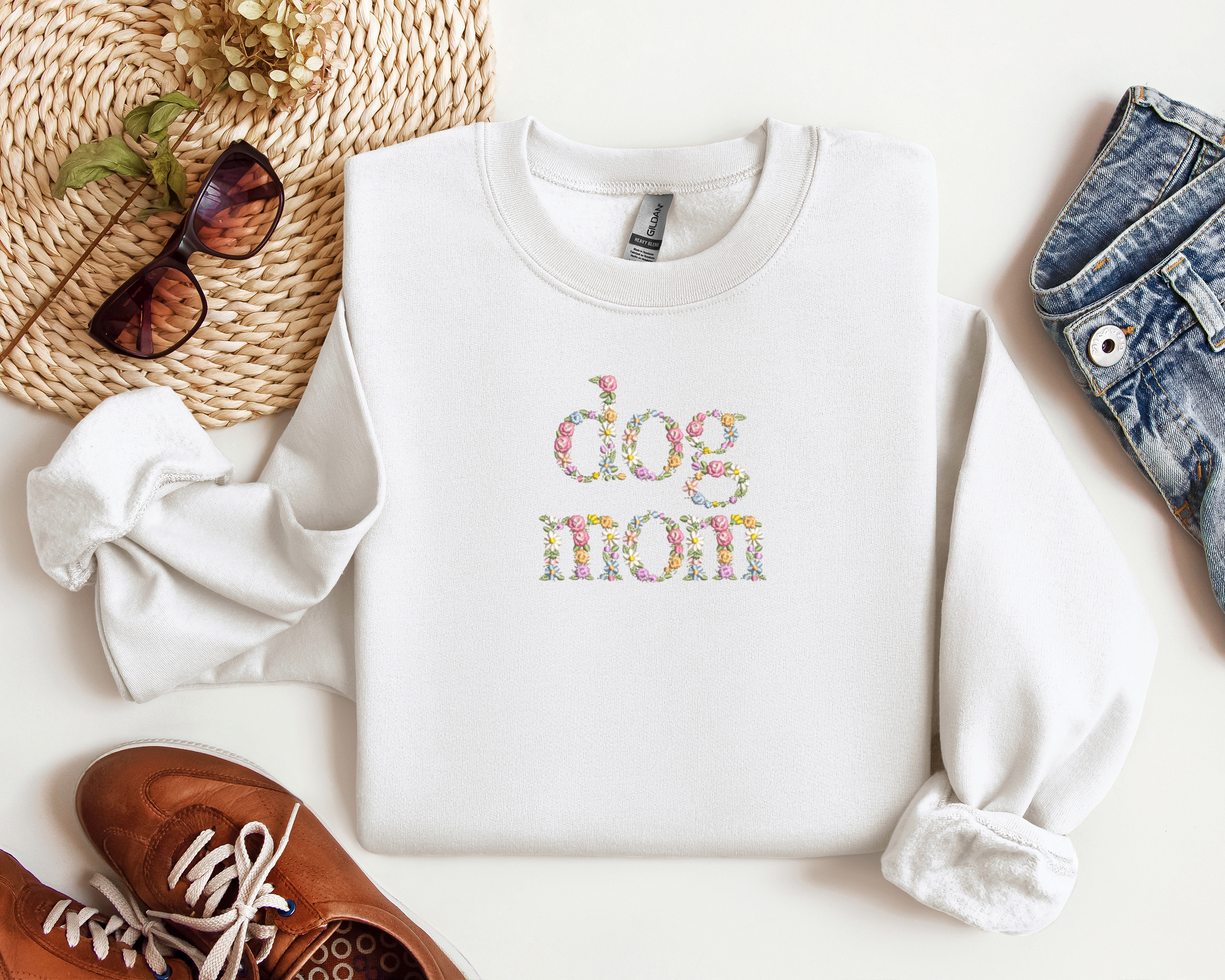Dog Mom Floral Embroidered Crewneck