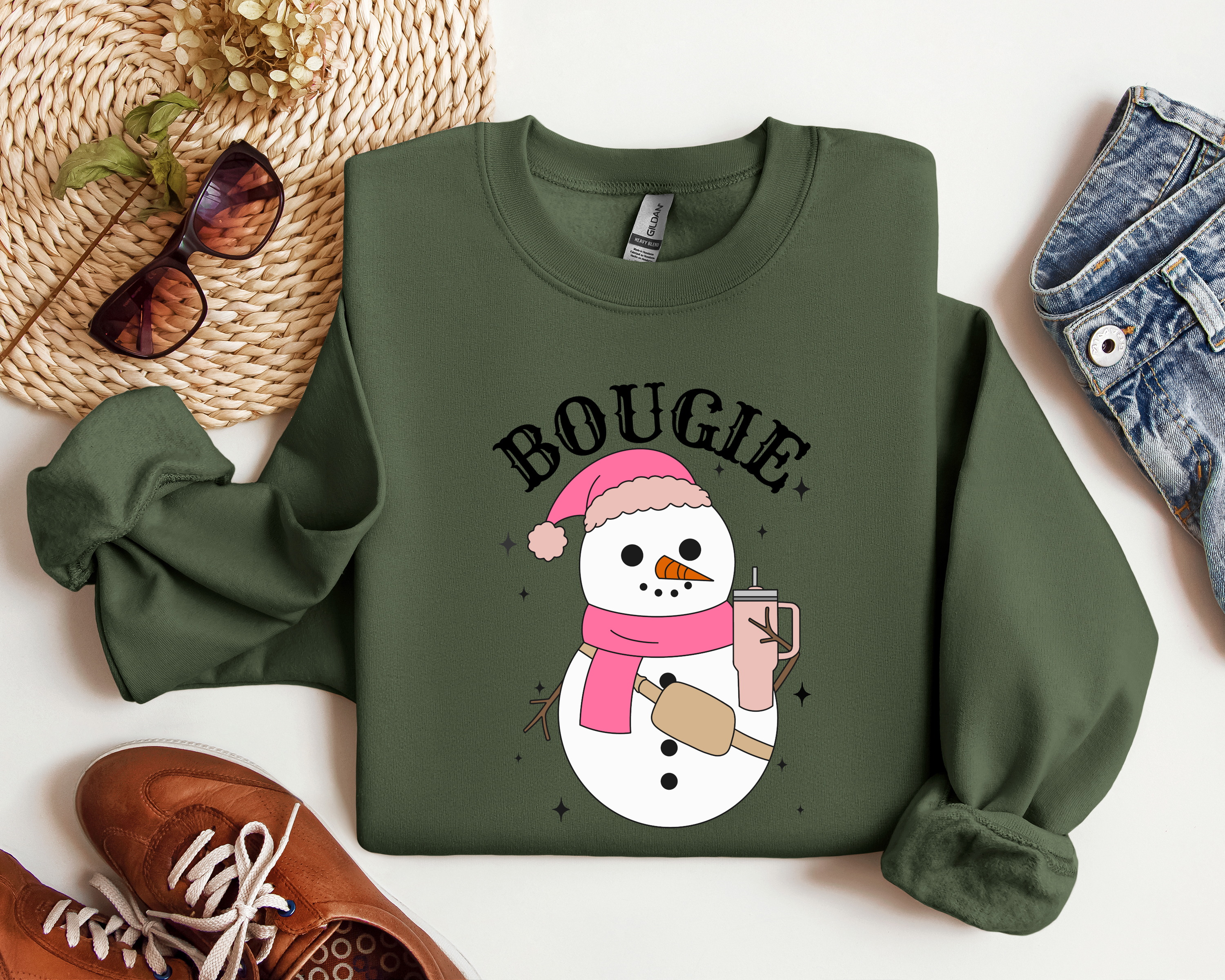 Bougie Snow Girl Christmas Crewneck, Holiday Sweatshirt