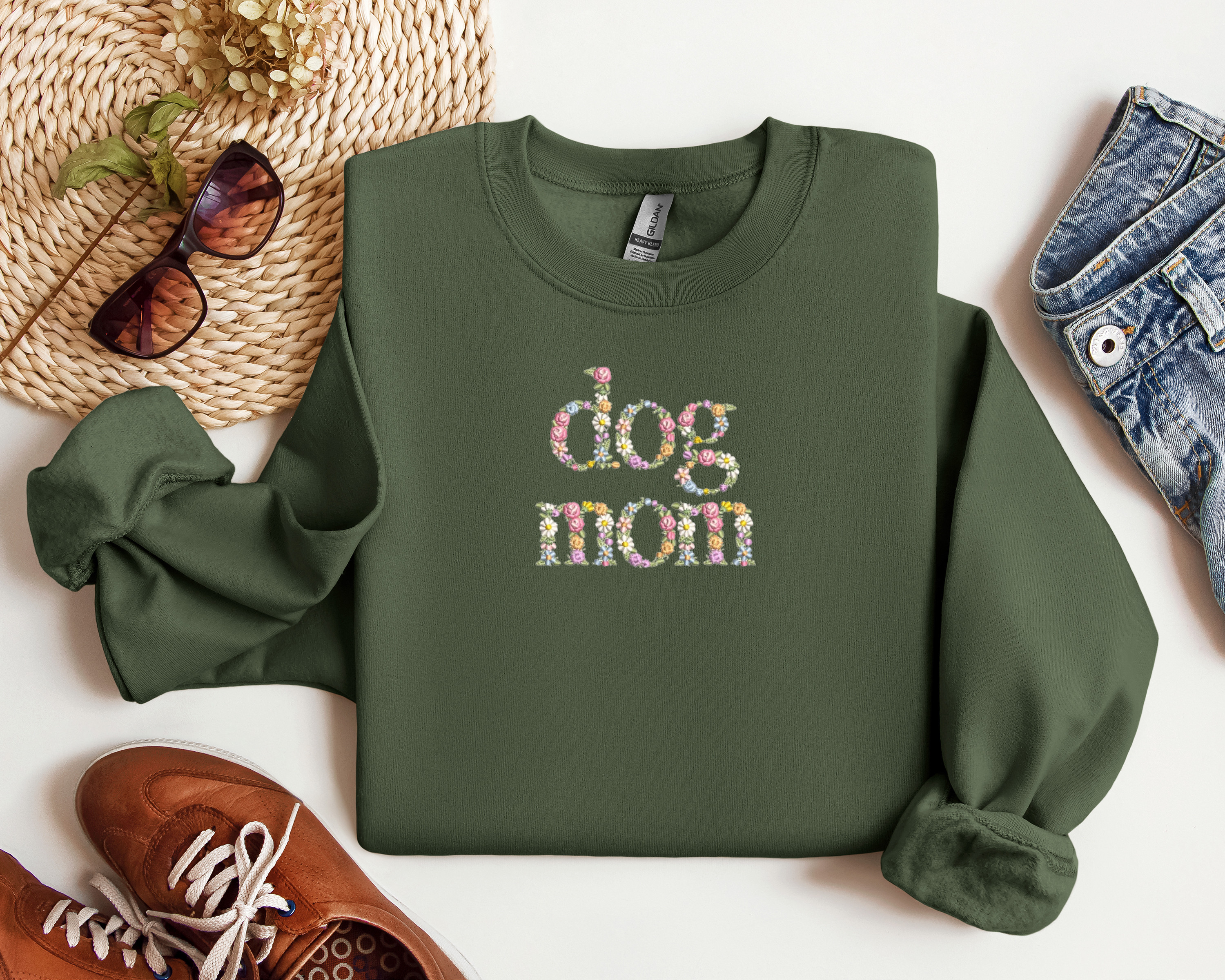 Dog Mom Floral Embroidered Crewneck