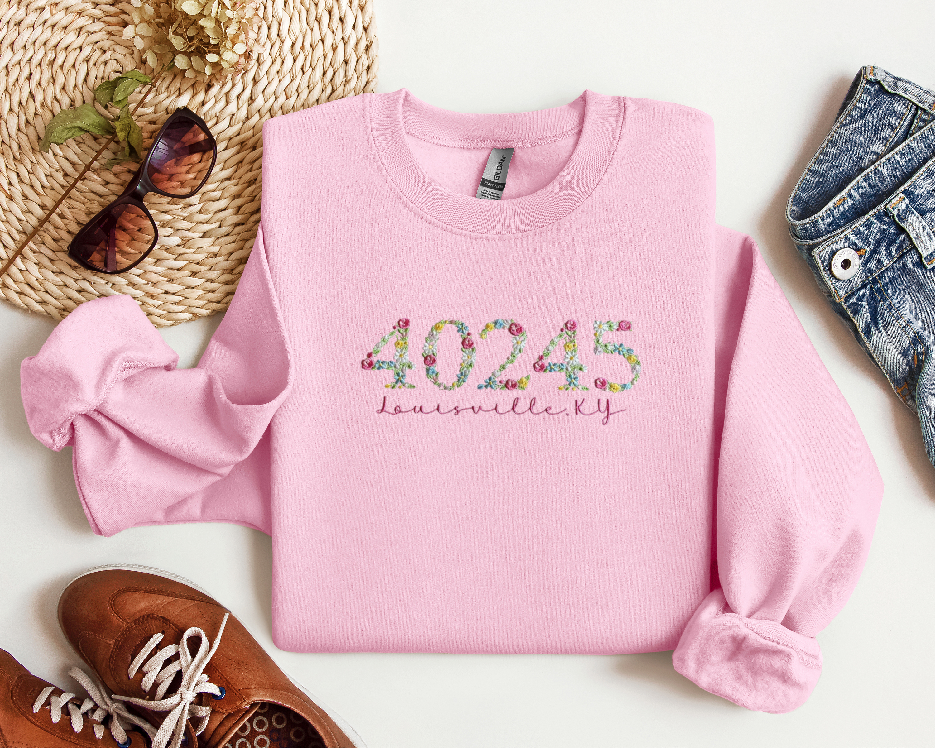 Custom Zip Code with your City, State, Floral Embroidery
