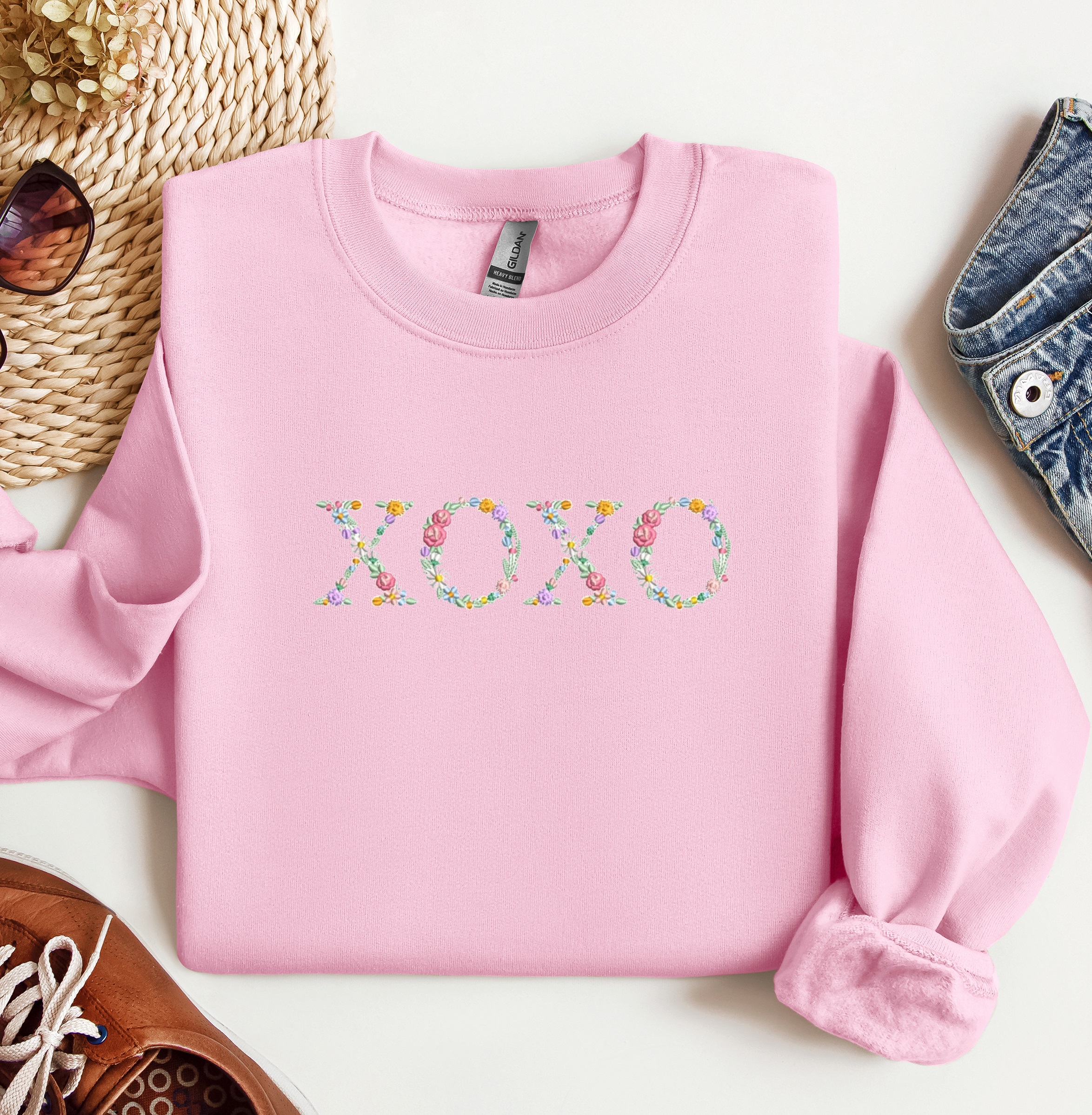 XOXO Floral Embroidered Crewneck, Valentine Sweatshirt