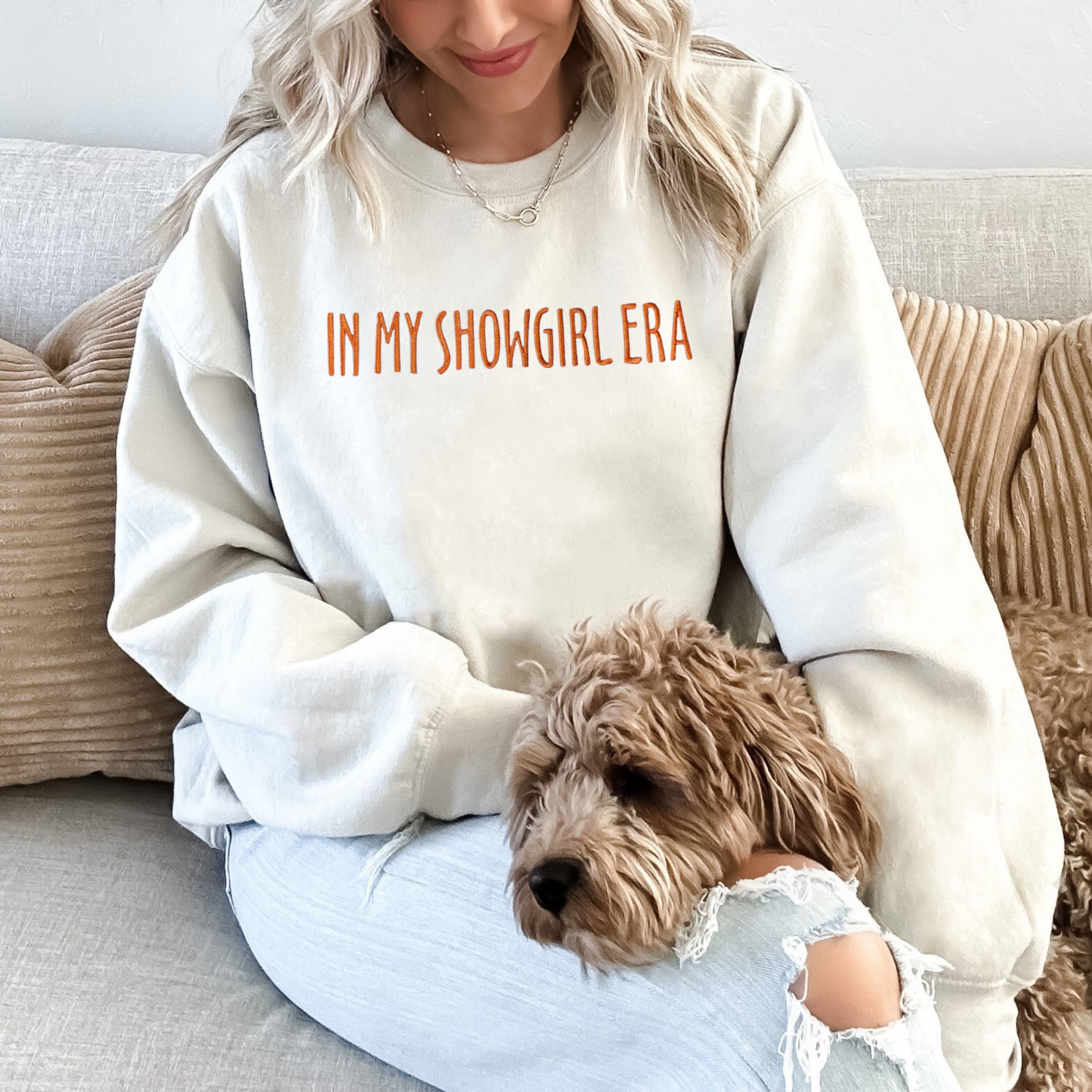 Embroidered "In My Showgirl Era" Crewneck, Trendy Sweatshirt
