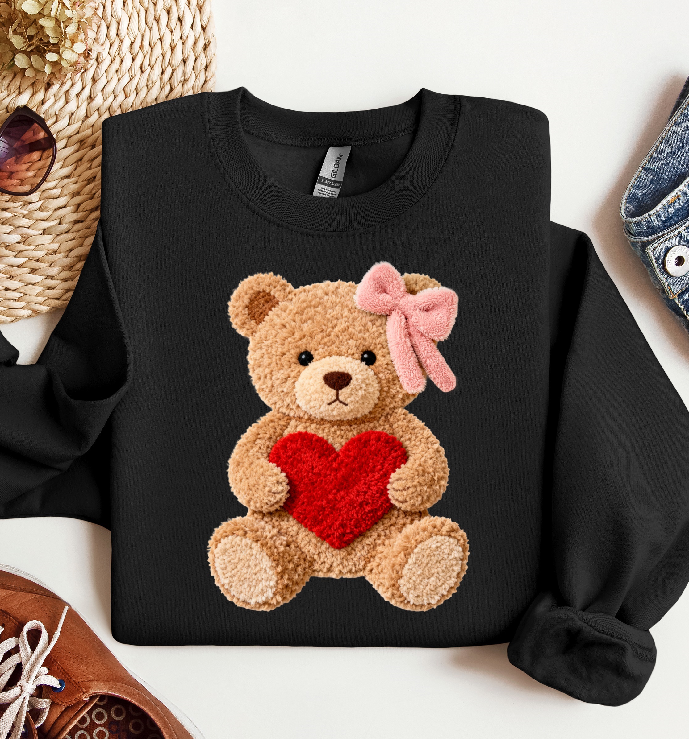 Valentine Teddy Bear Crewneck, Graphic Sweatshirt