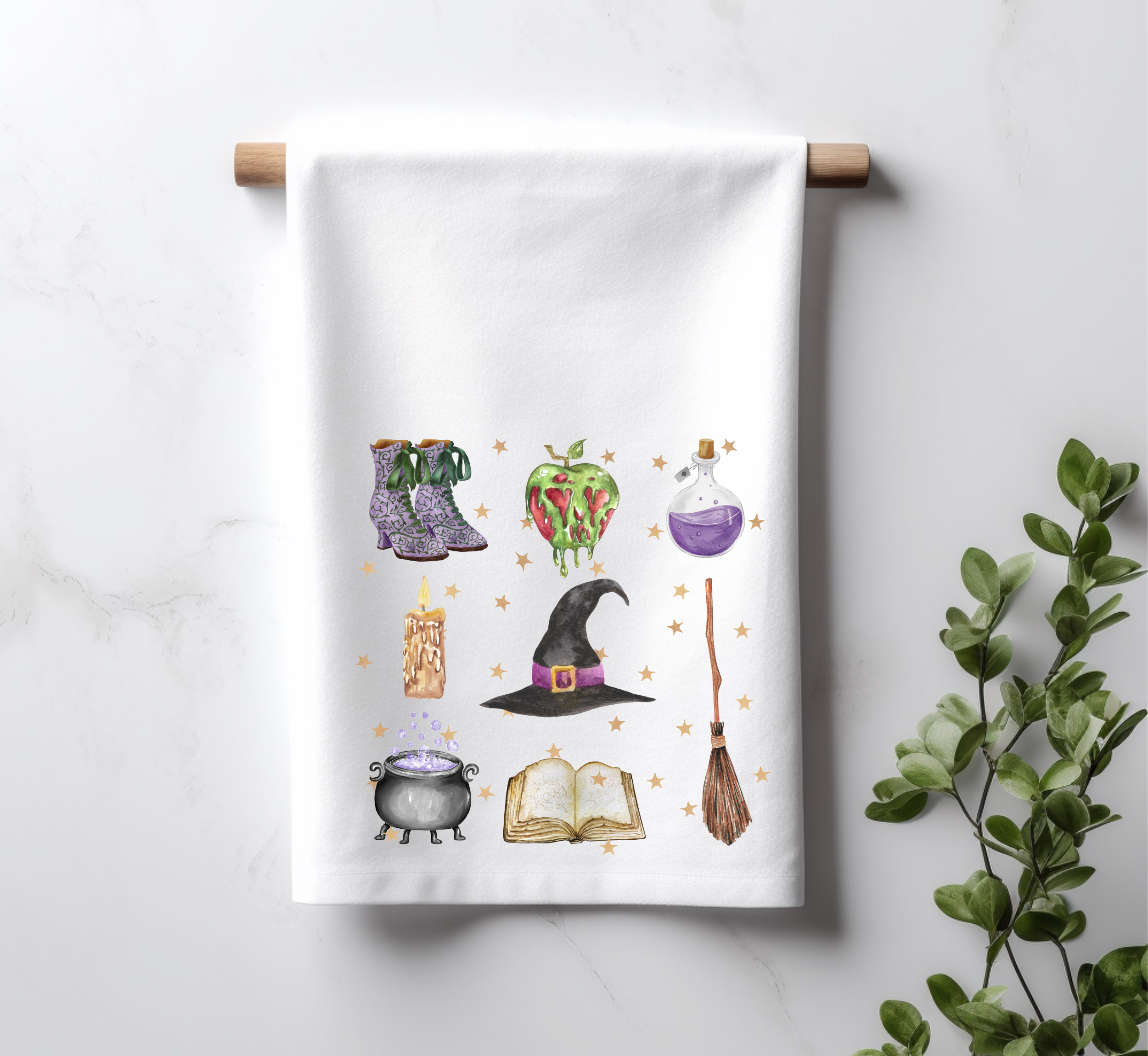 Witch's Things Tea Towel, Halloween Kitchen Towel, Fall
