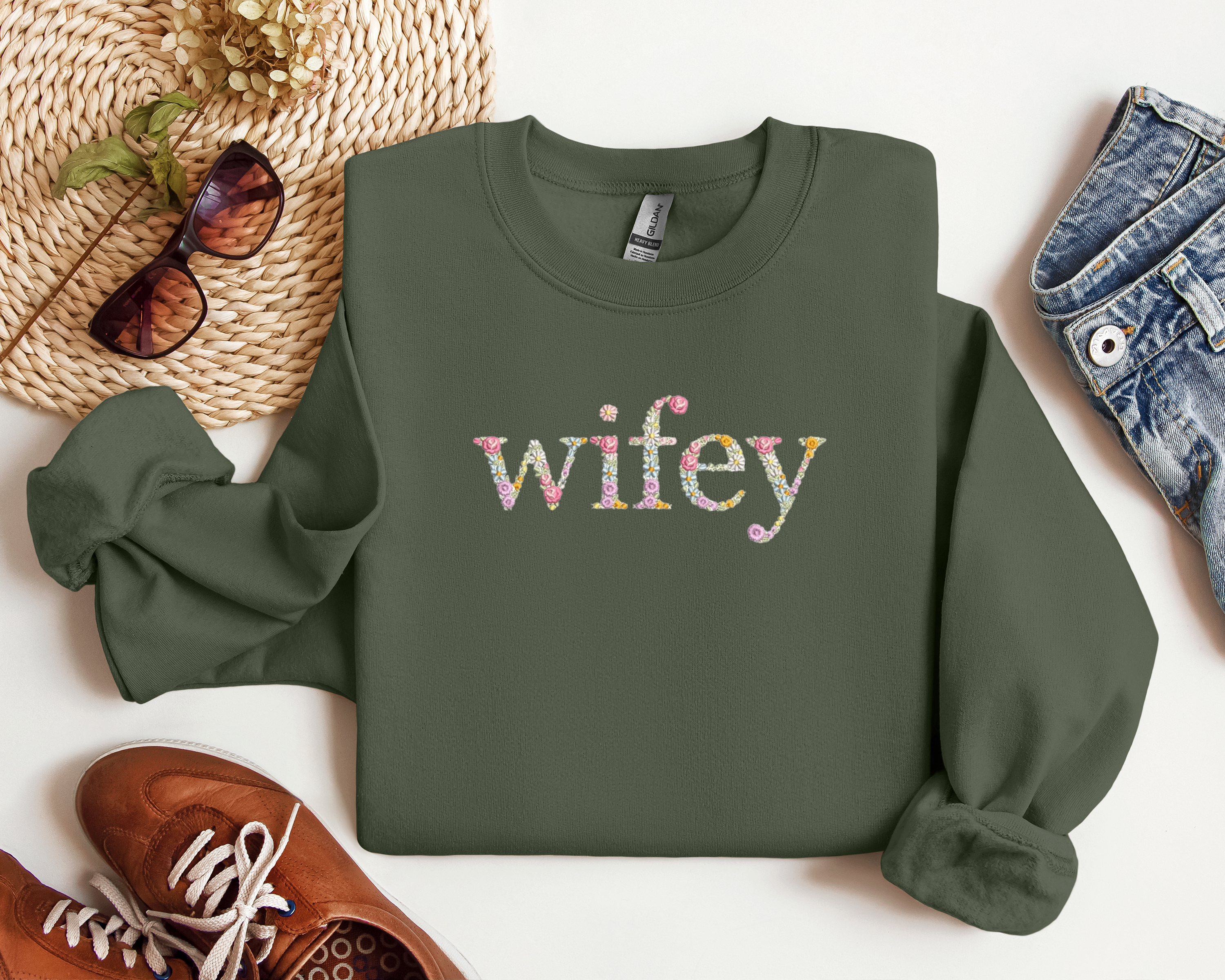 Wifey Floral Embroidered Sweatshirt