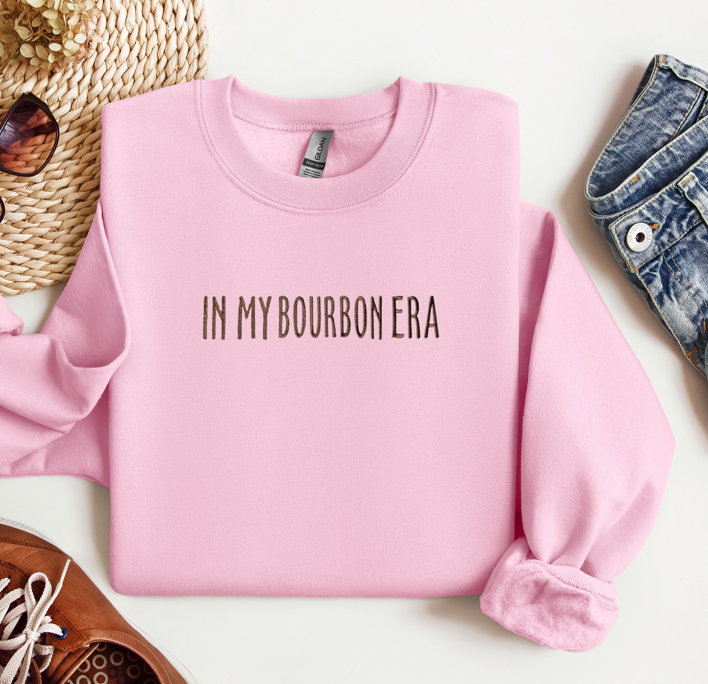 In My Bourbon Era Embroidered Crewneck, Trendy Sweatshirt