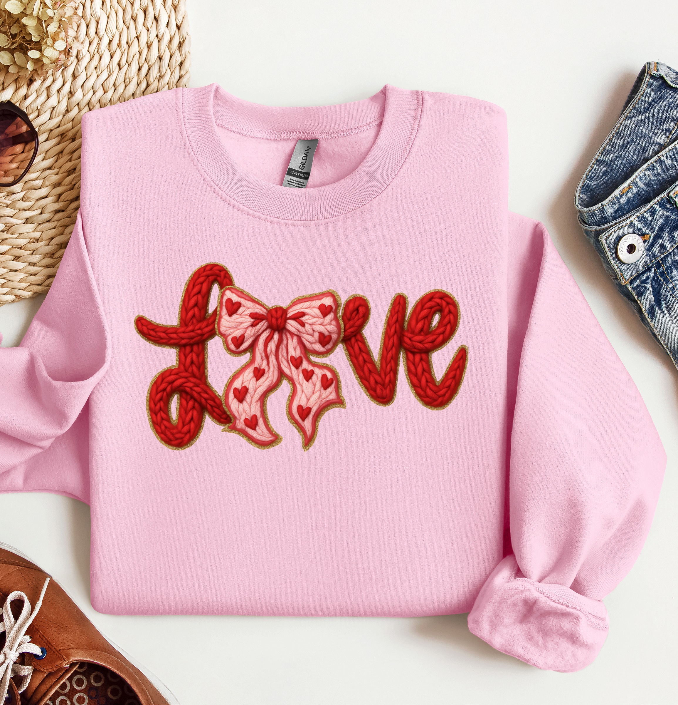 Valentine Knit LOVE Crewneck, Graphic Sweatshirt