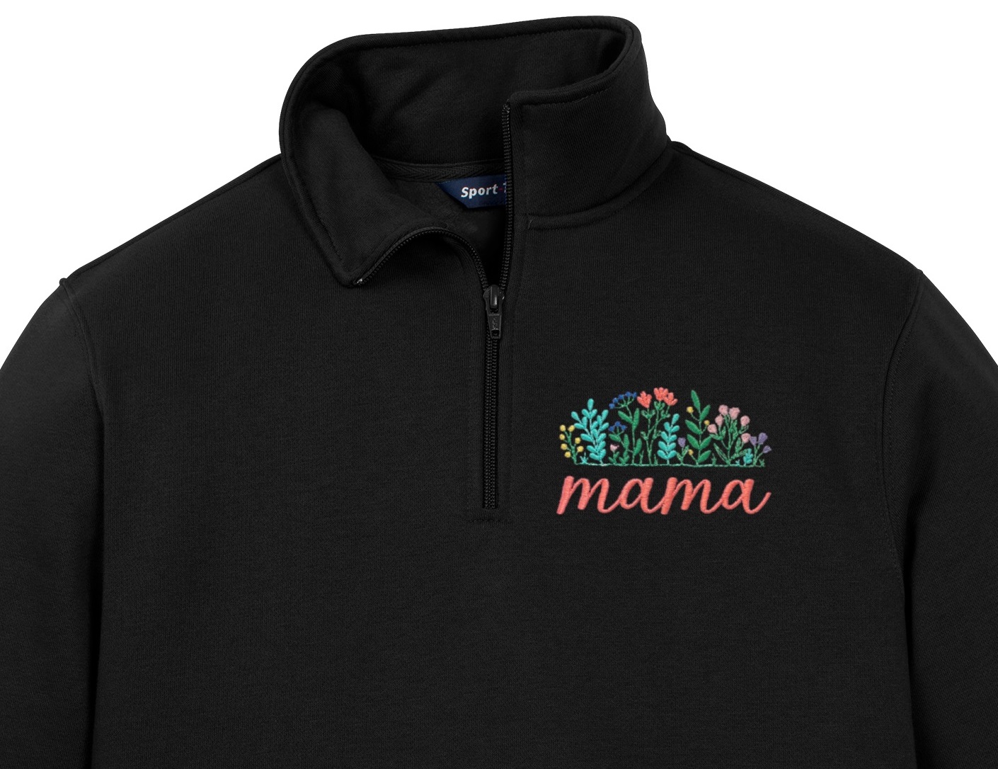 Custom Floral Embroidered Quarter Zip Pullover