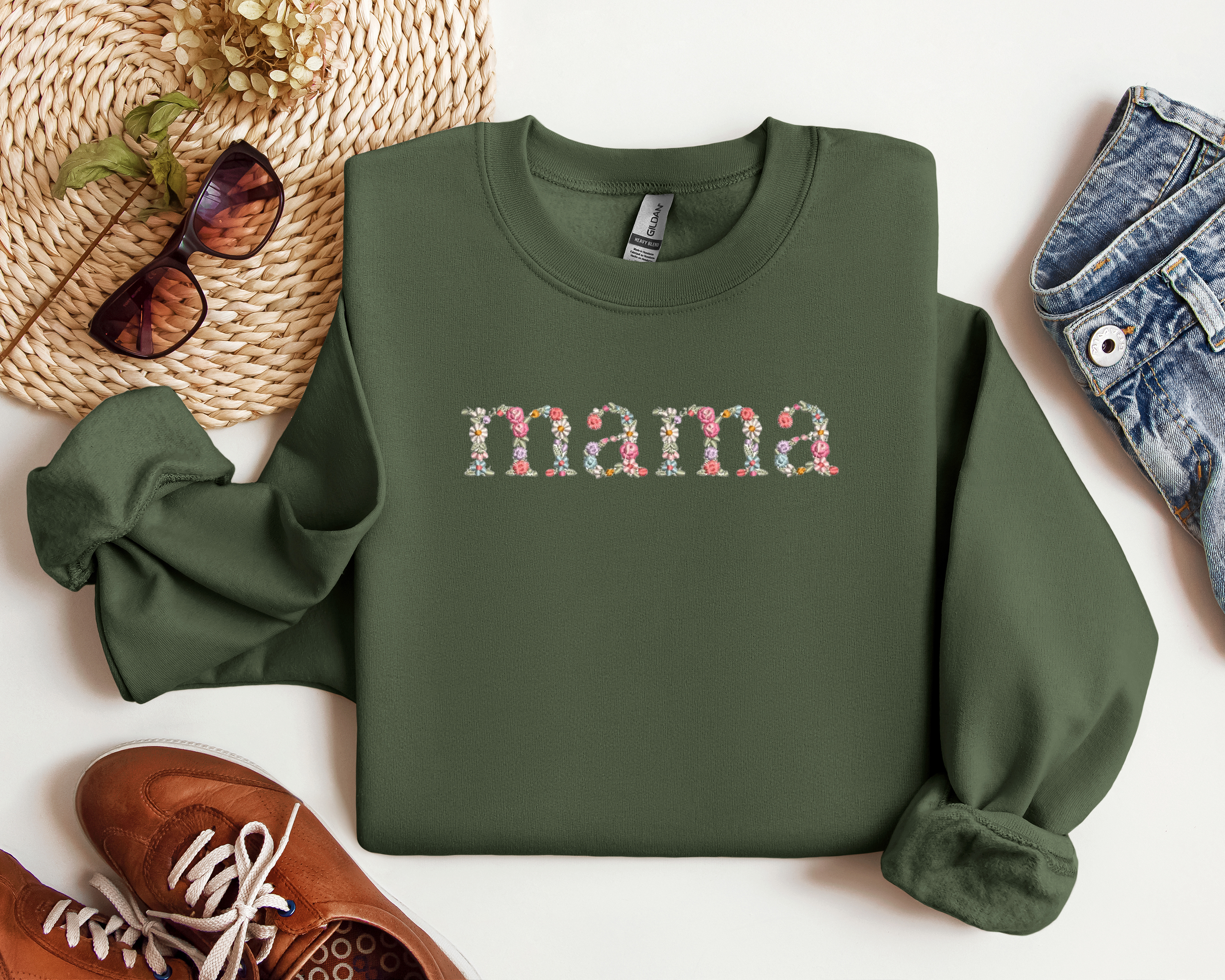 Embroidered Floral Mama Crewneck