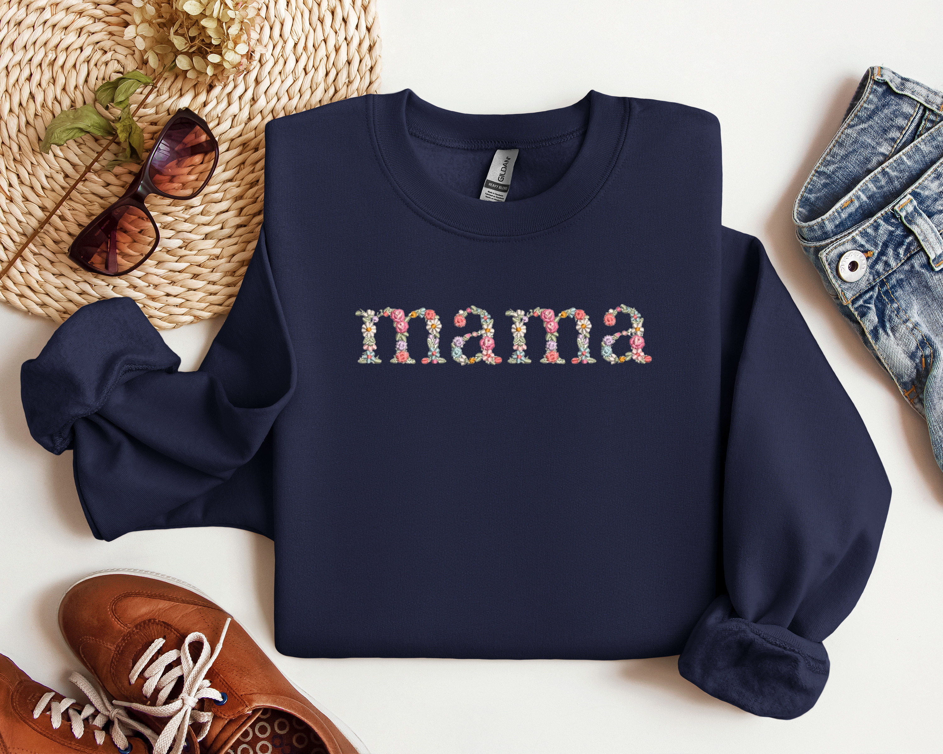 Embroidered Floral Mama Crewneck