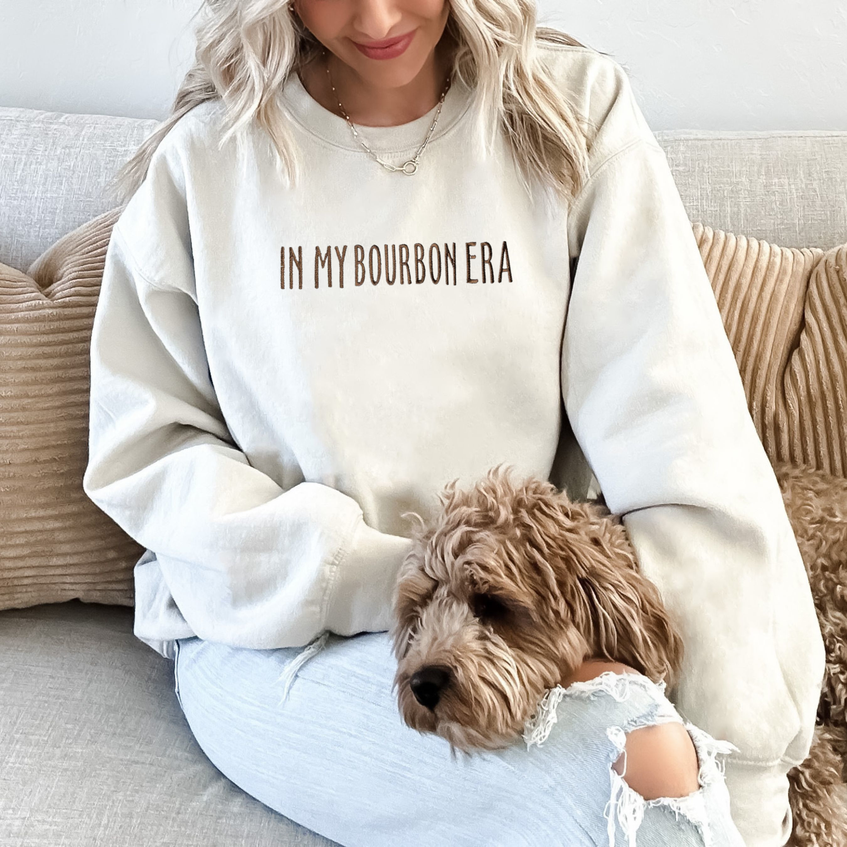 In My Bourbon Era Embroidered Crewneck, Trendy Sweatshirt