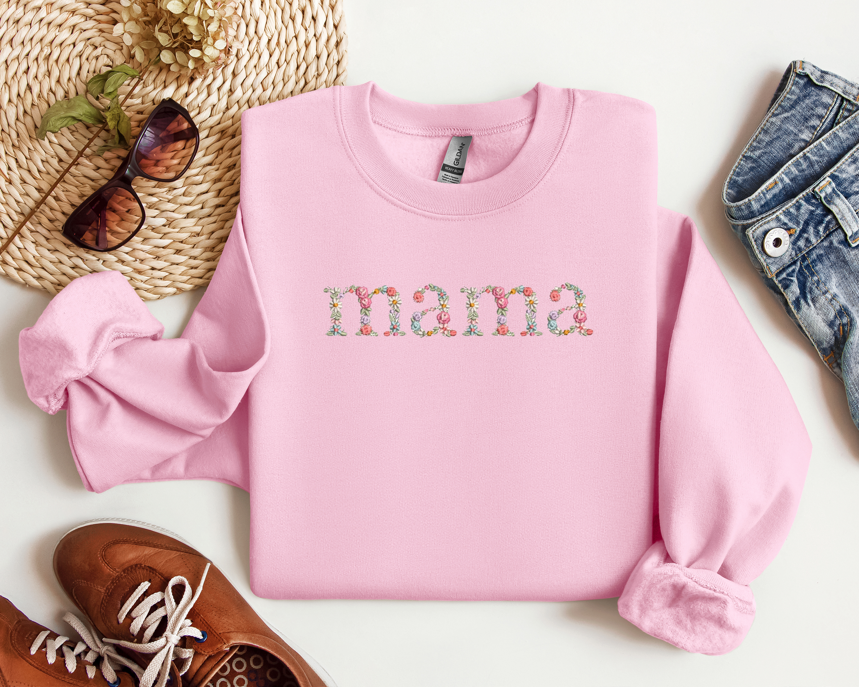 Embroidered Floral Mama Crewneck