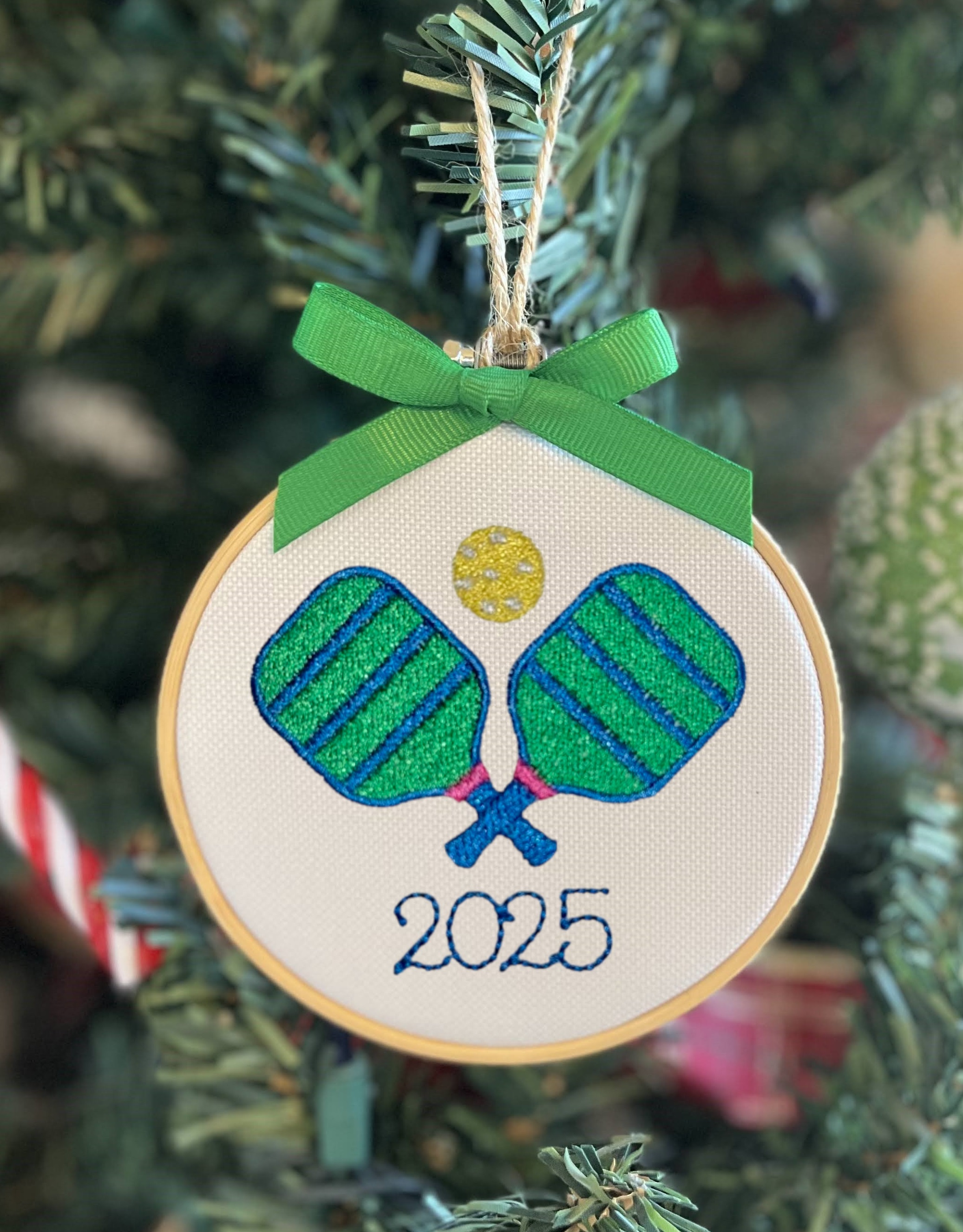 Embroidered Pickleball Christmas Ornament, Gift Tag