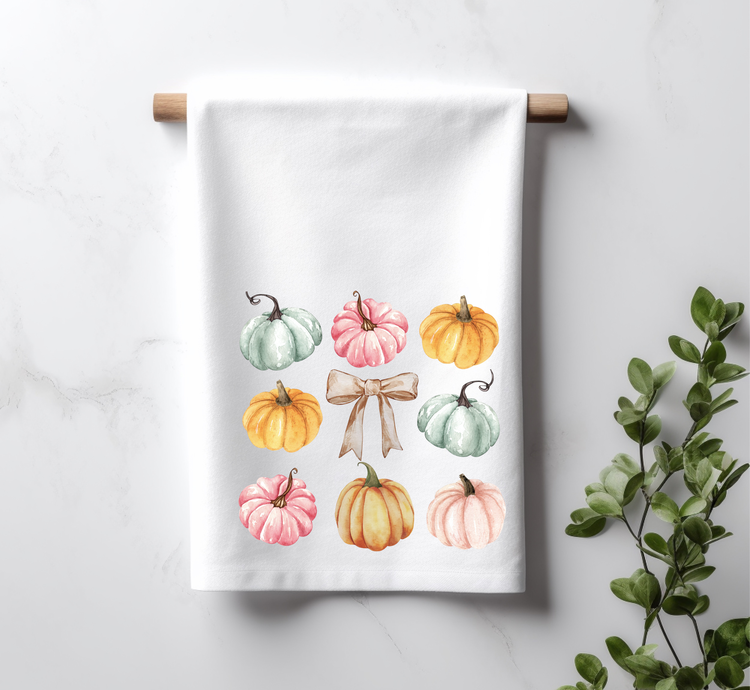 Pumpkin Coquette Tea Towel, Autumn Kitchen Towel, Fall