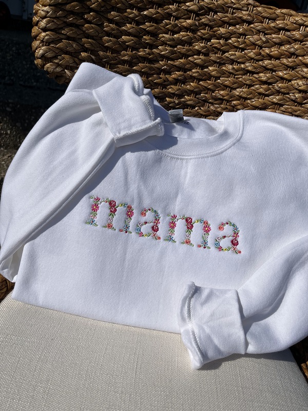 Embroidered Floral Mama Crewneck