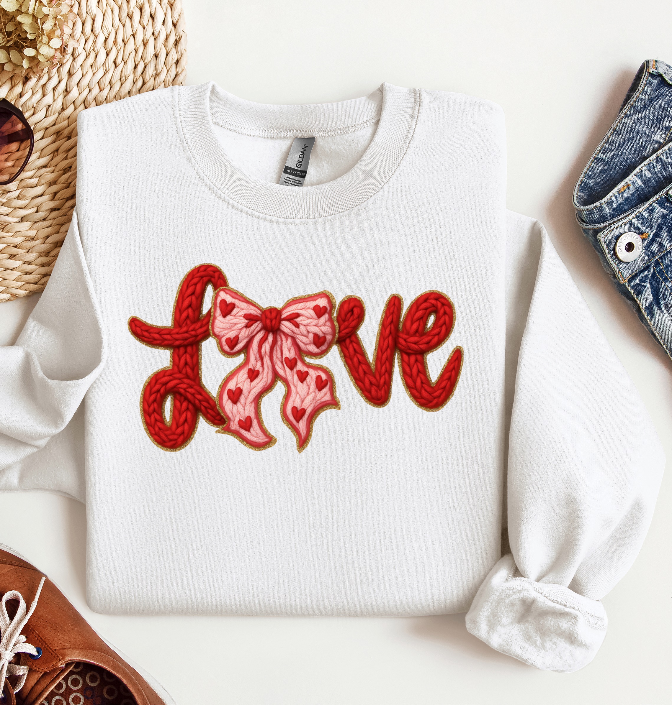 Valentine Knit LOVE Crewneck, Graphic Sweatshirt
