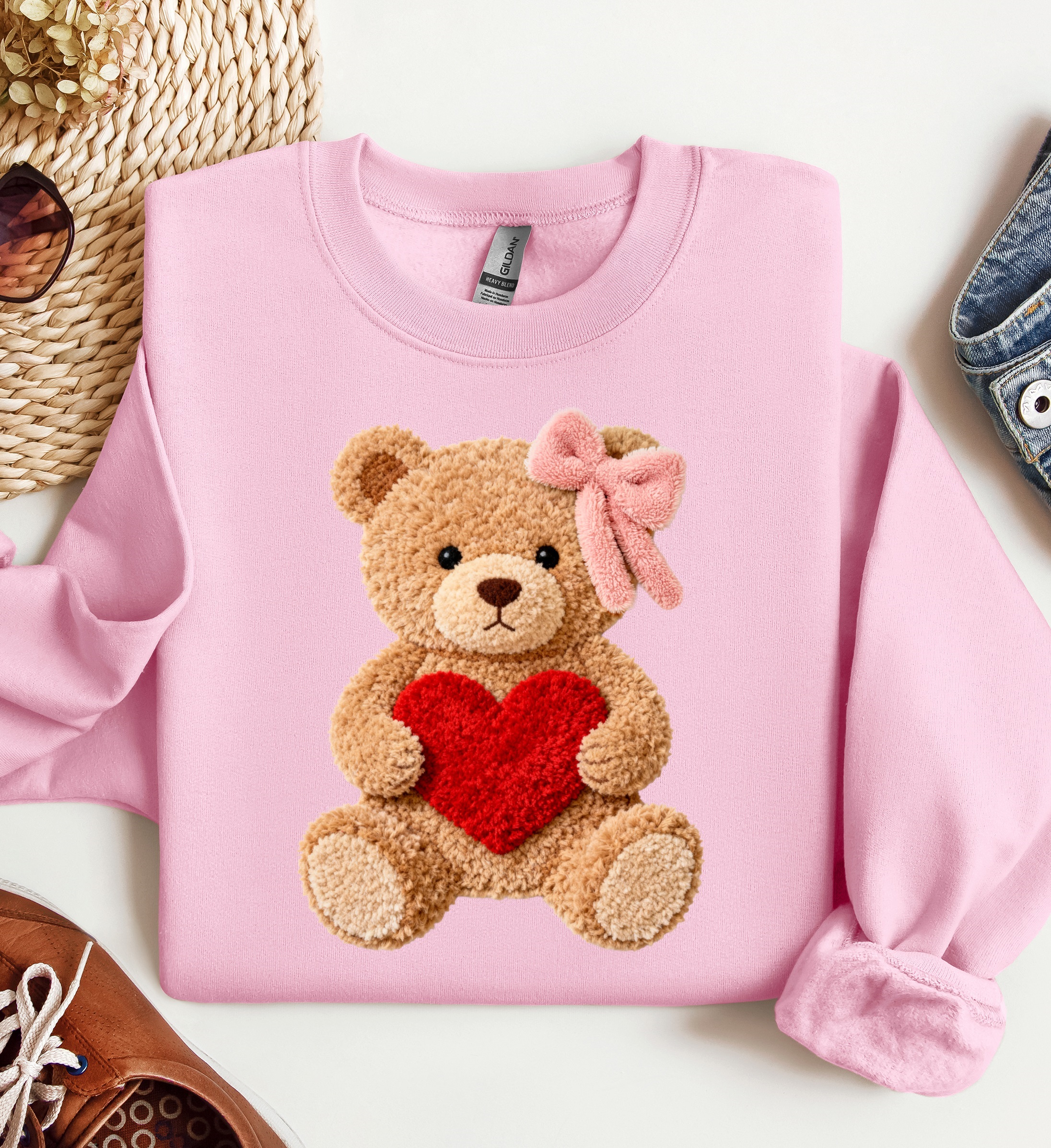 Valentine Teddy Bear Crewneck, Graphic Sweatshirt