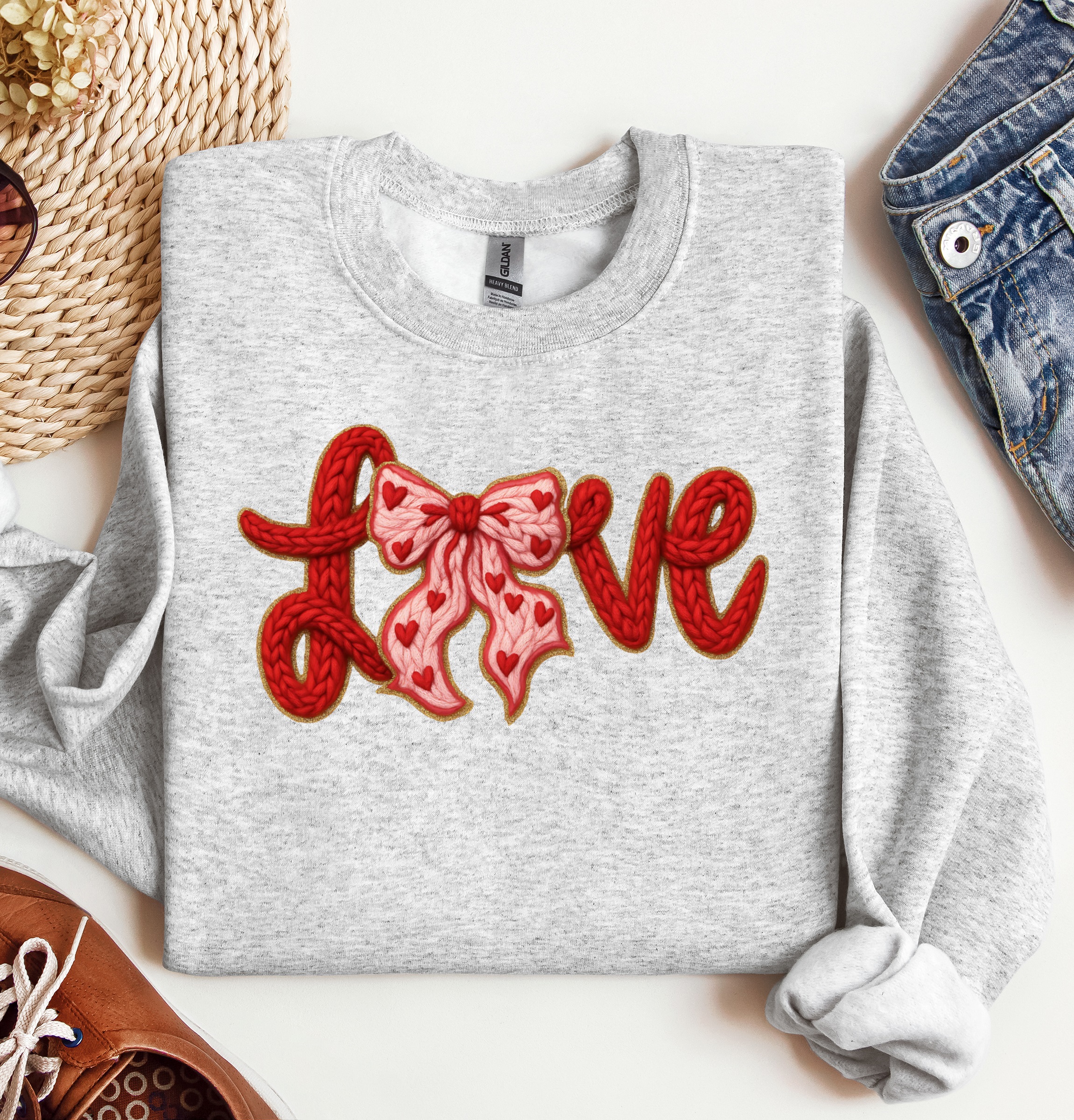 Valentine Knit LOVE Crewneck, Graphic Sweatshirt
